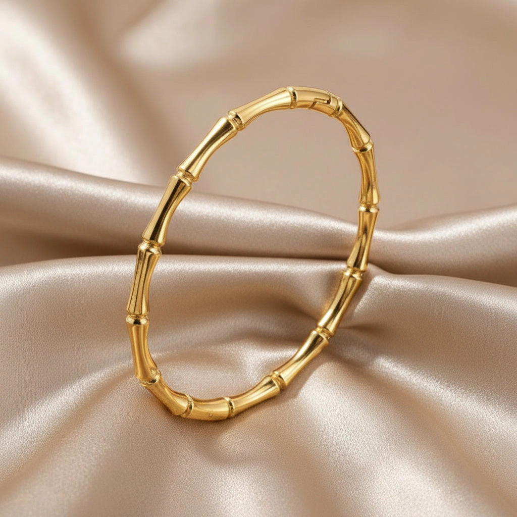 DressAtR Women's Non Tarnish 18K Gold Plated Bamboo Bangle