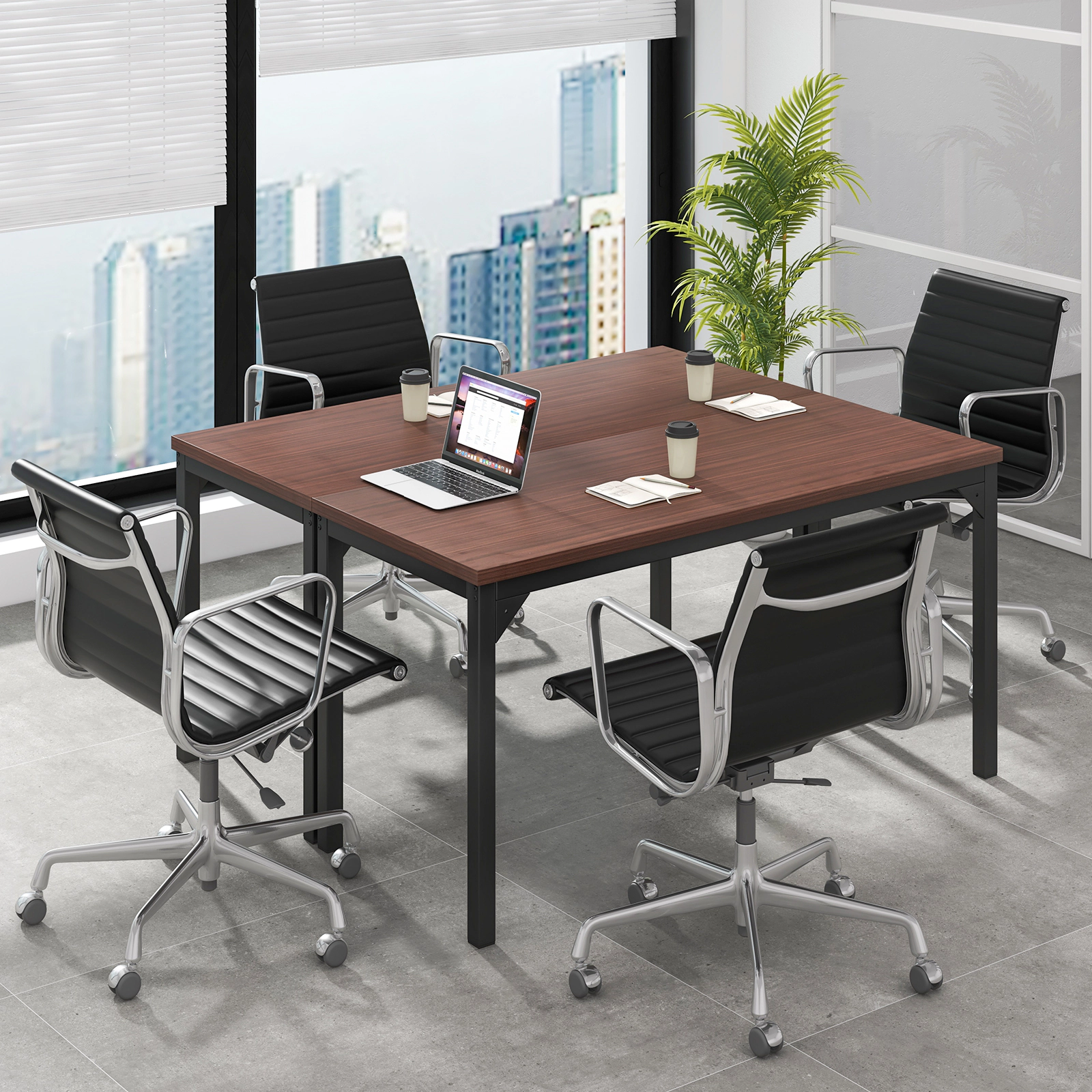 SUGIFT Heavy Duty Metal Frame Mahogany 55 Inch Conference Table Meeting Room Desk