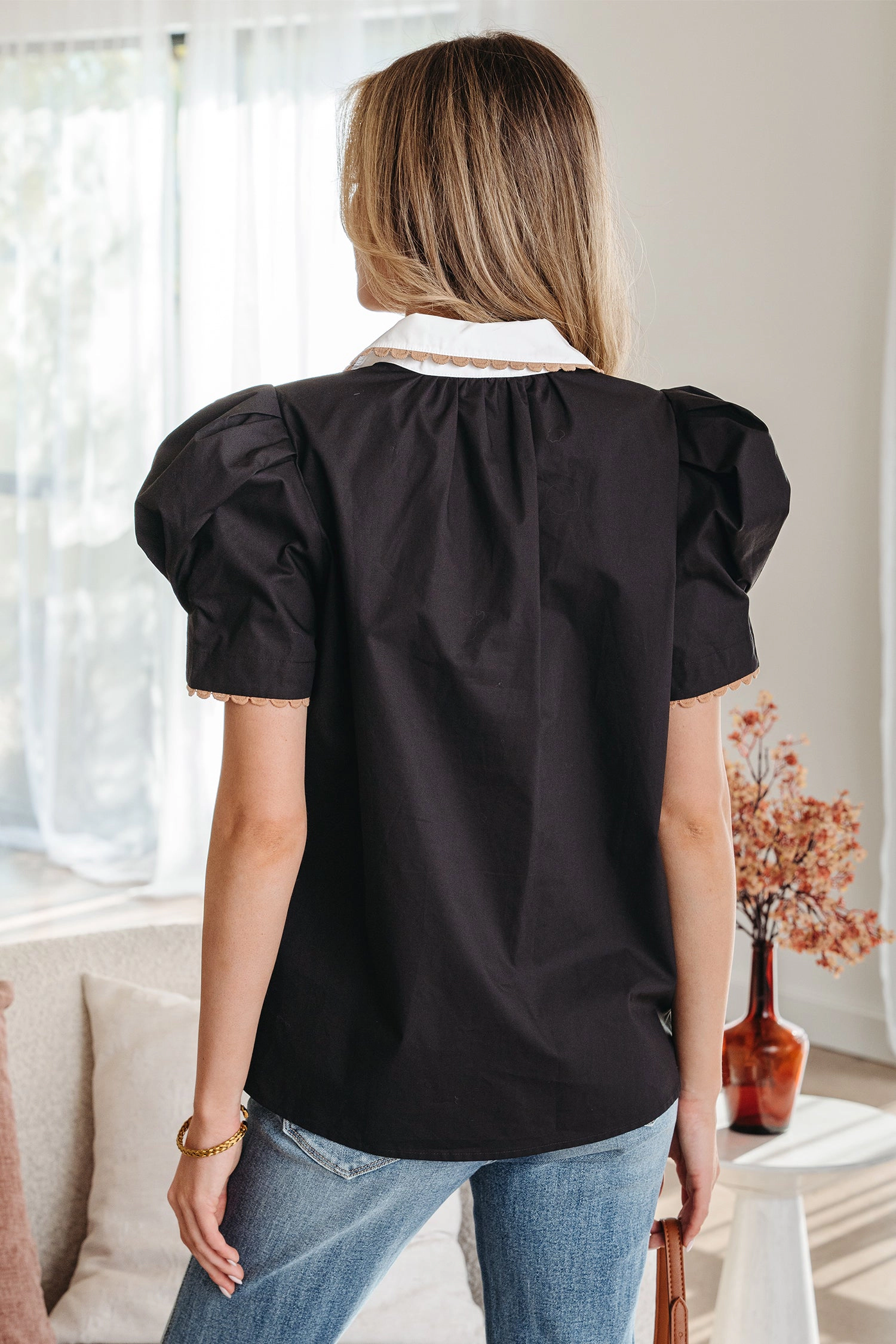 Threaded Pear Women's Remington Collar Short Sleeve Blouse