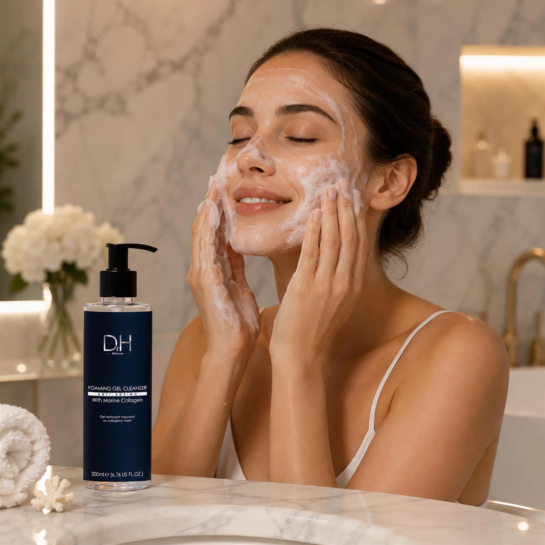 Dr H Foaming Gel Cleanser with Marine Collagen for Acne, Pores & Brightening 6.8 oz