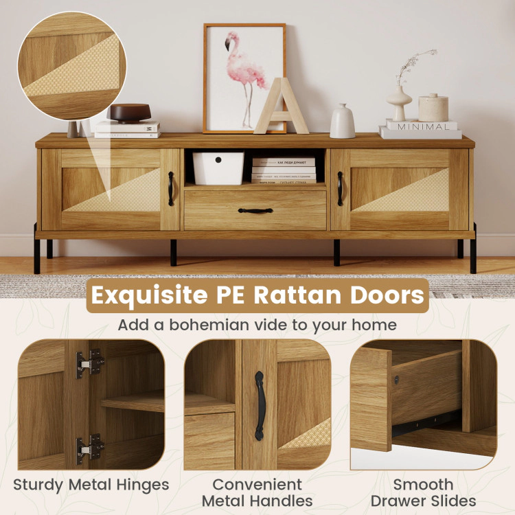 Hivvago Rattan Tv Stand For Tvs Up To 80" Mid Century Modern Media Console Table With 2 Storage Cabinets