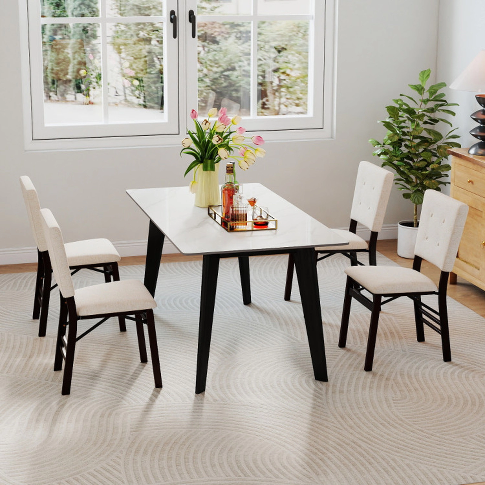 SUGIFT Foldable Armless Dining Chair Set of 4 with Padded Seat and Tilt Backrest 353-lb Capacity Beige