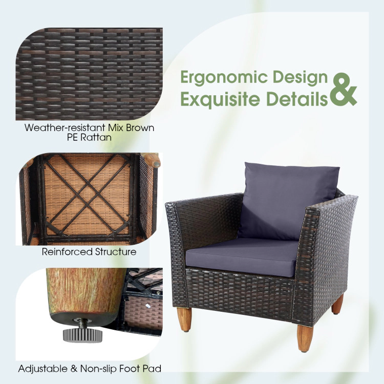 Hivvago 3 Pieces Patio Rattan Bistro Furniture Set With Wooden Table Top