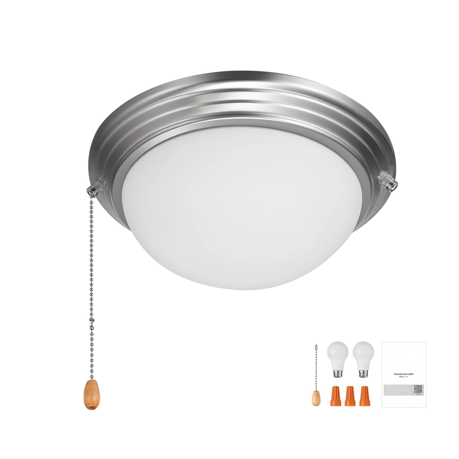 HONGGE Ceiling Fan Light Kit 3000K 750lm with Pull Chain Replacement Fixture for Living Room Bedroom Glass Shade