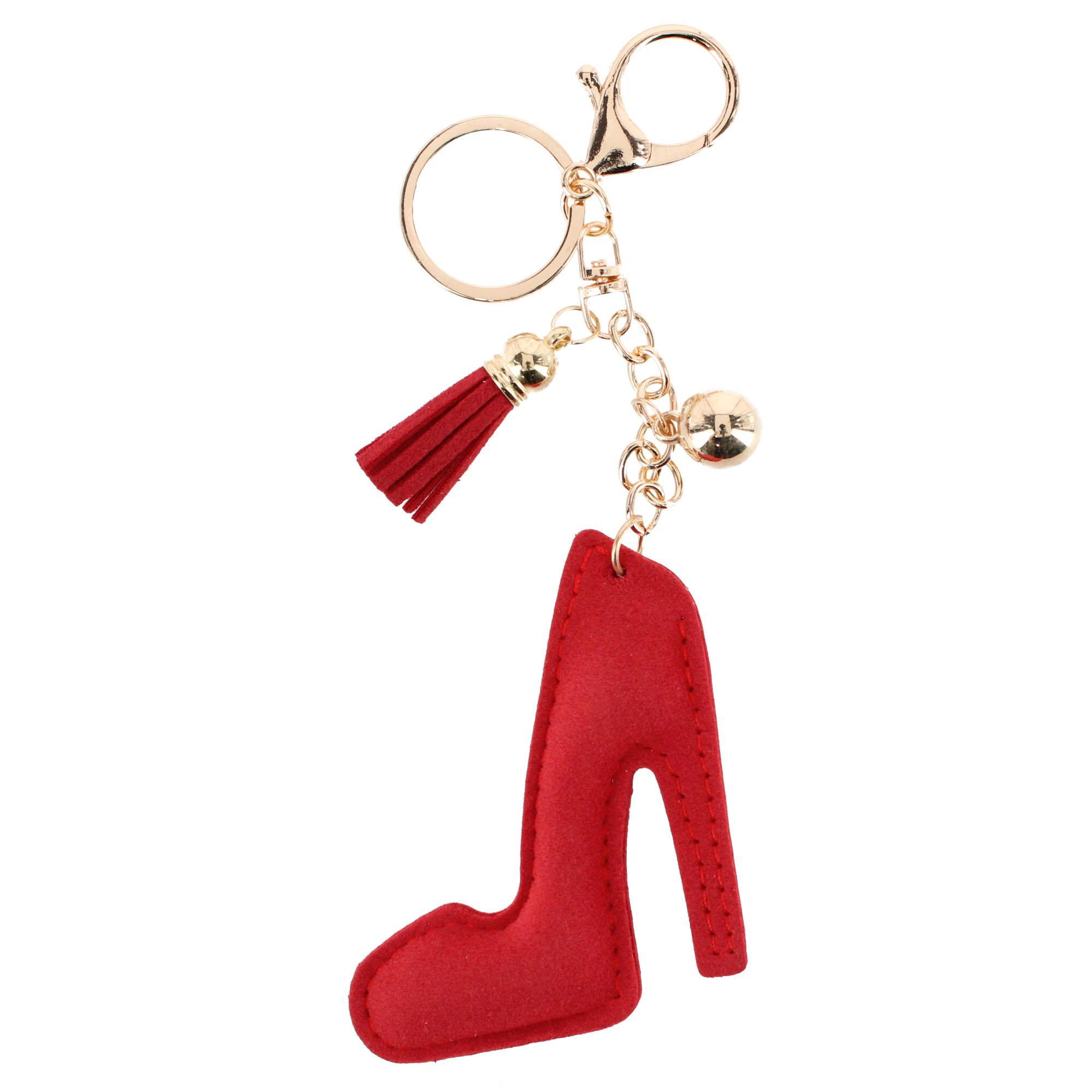 CTM Women's Red Rhinestone High Heel with Tassel Bag Charm & Key Chain
