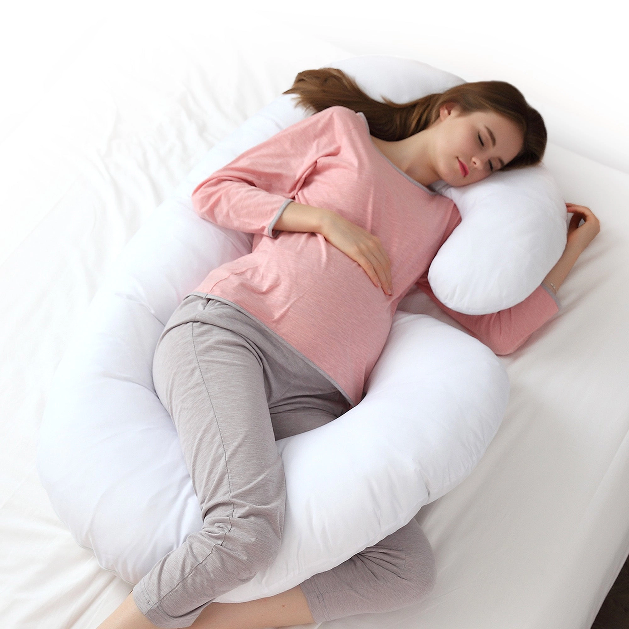 Cheer Collection J-Shaped Kapok Pregnancy Body Pillow, 52 x 28 Inches