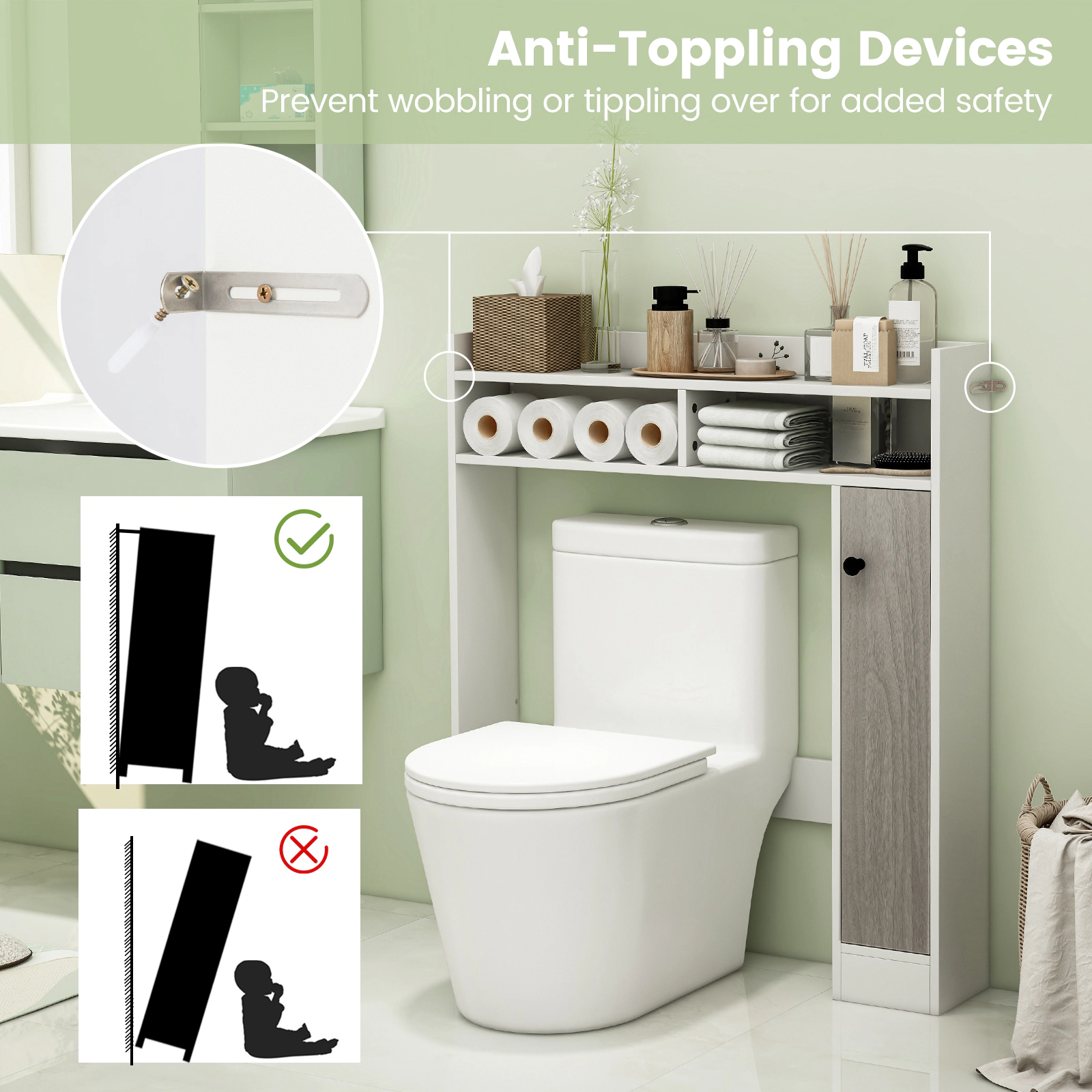 SUGIFT 100-lb Capacity Over the Toilet Storage Organizer with 2 Adjustable Shelves and 3-Position Bar