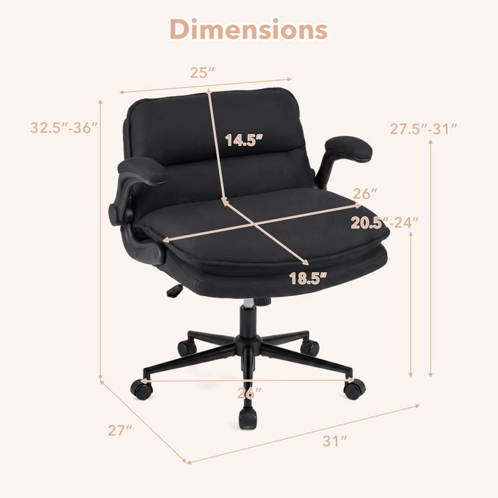 SUGIFT Criss Cross Faux Leather Office Chair on Wheels with Flip-up Arms Adjustable Height 330-lb Capacity Beige/Gray