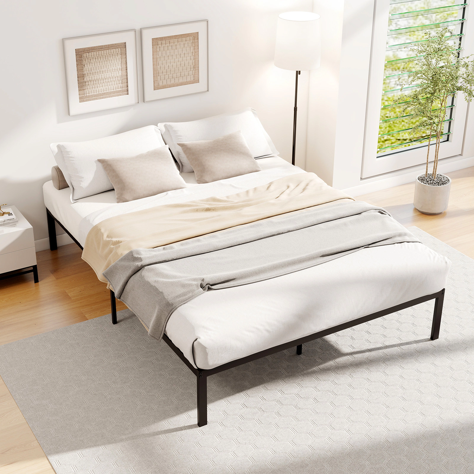 LJG Full/Queen/King Size Metal Bed Frame Heavy Duty Support Slats Mattress Foundation