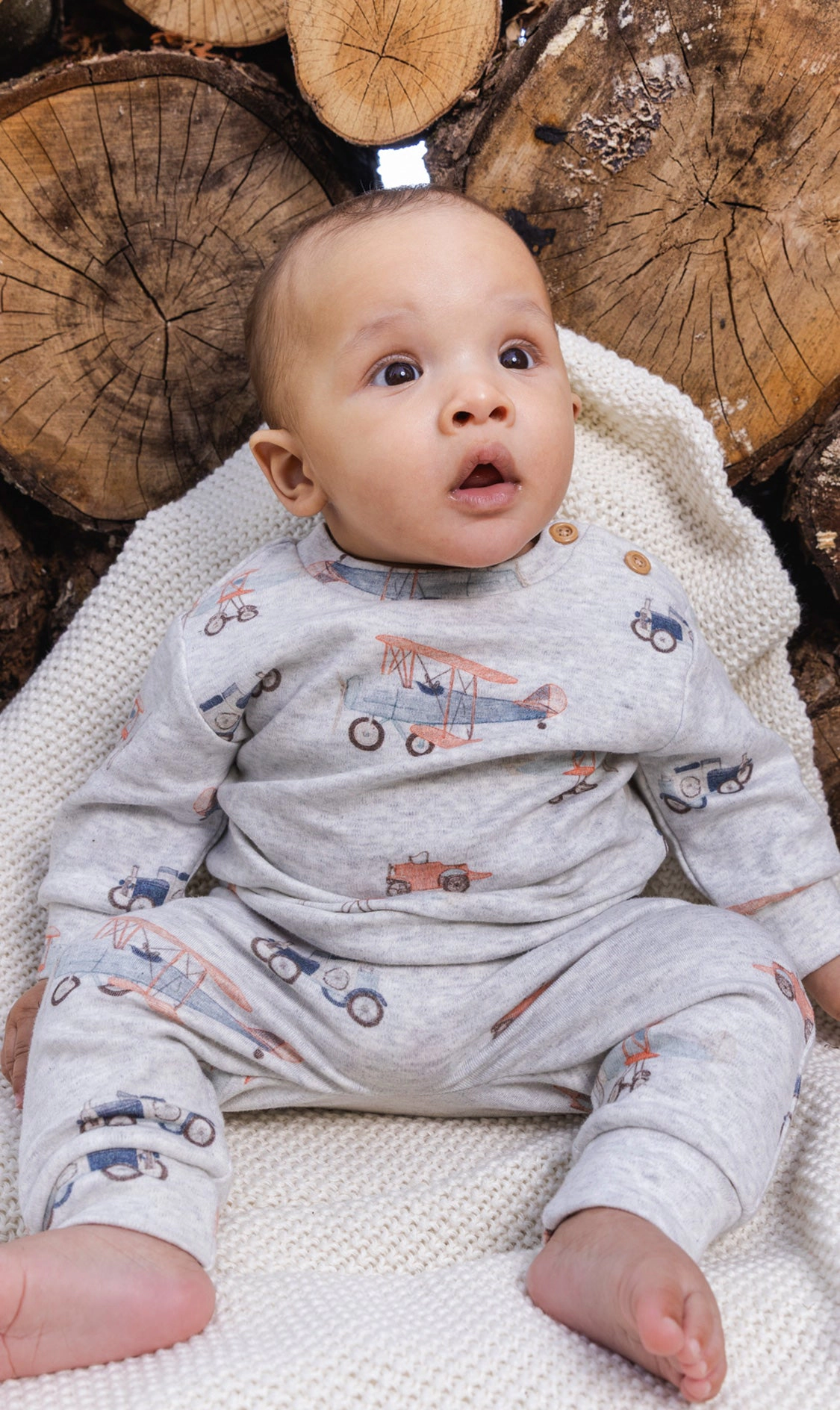 Deux par Boys Organic Cotton Pants and Top Set with Printed Airplanes