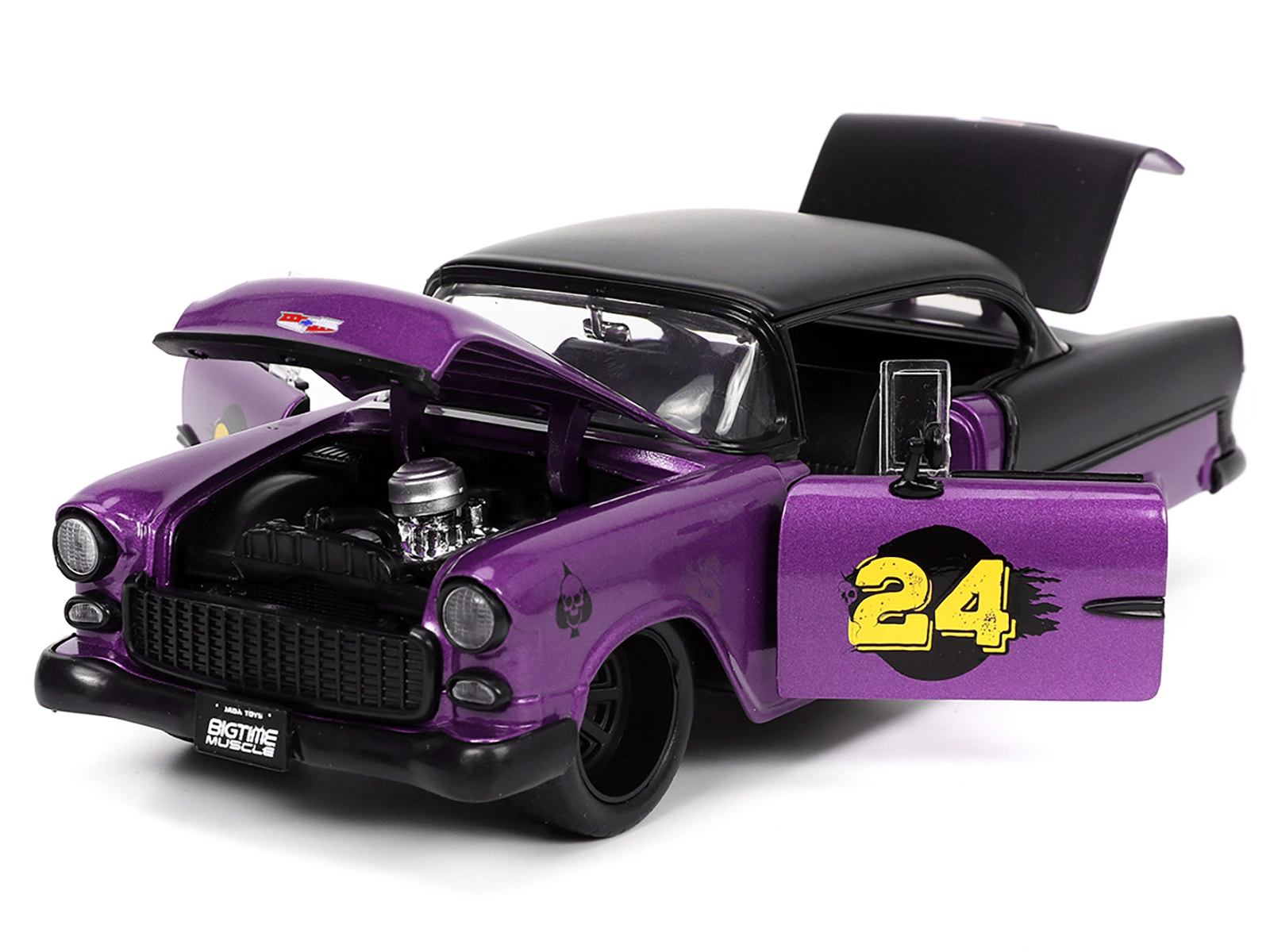 Jada 1955 Chevrolet Bel Air #24 Purple Metallic and Matt Black "Bigtime Muscle" Series 1/24 Diecast Model Car by Jada