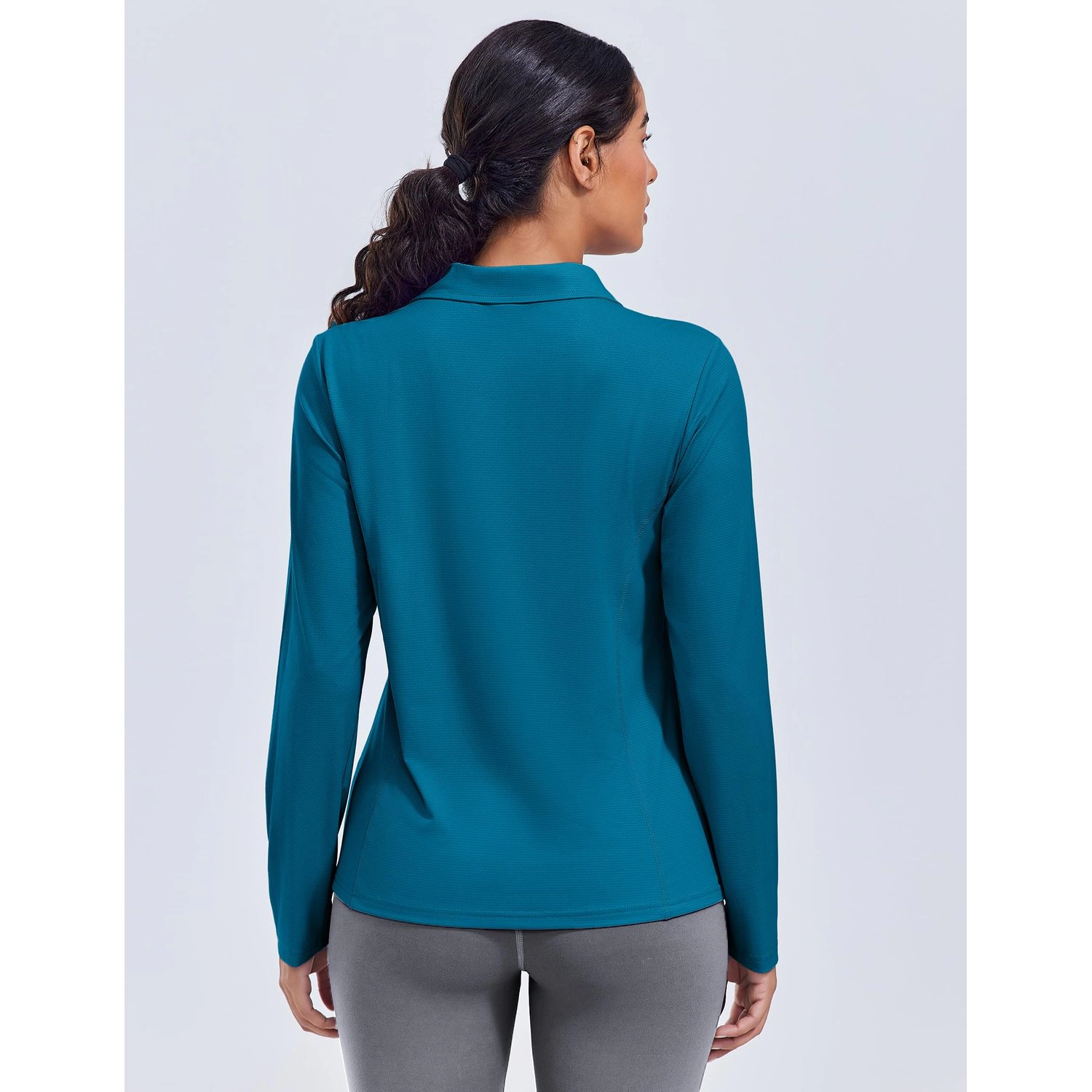 Pinspark Womens Solid Long Sleeve Polo Shirts Fall V Neck Collared Casual Tops