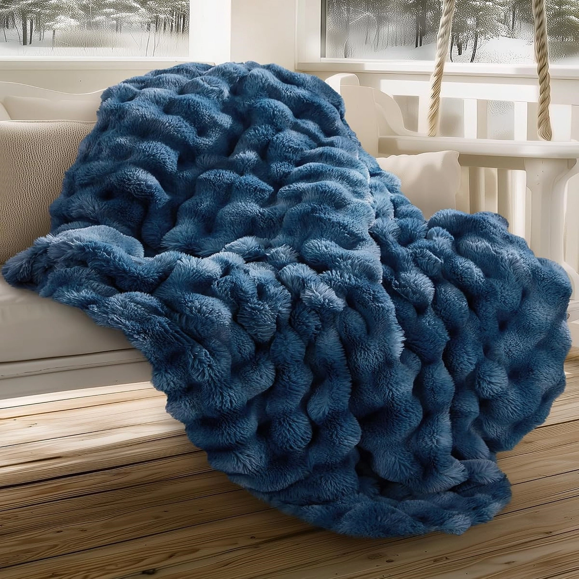 PEACENEST Reversible Plush Faux Fur Throw Blanket, 50" x 60"
