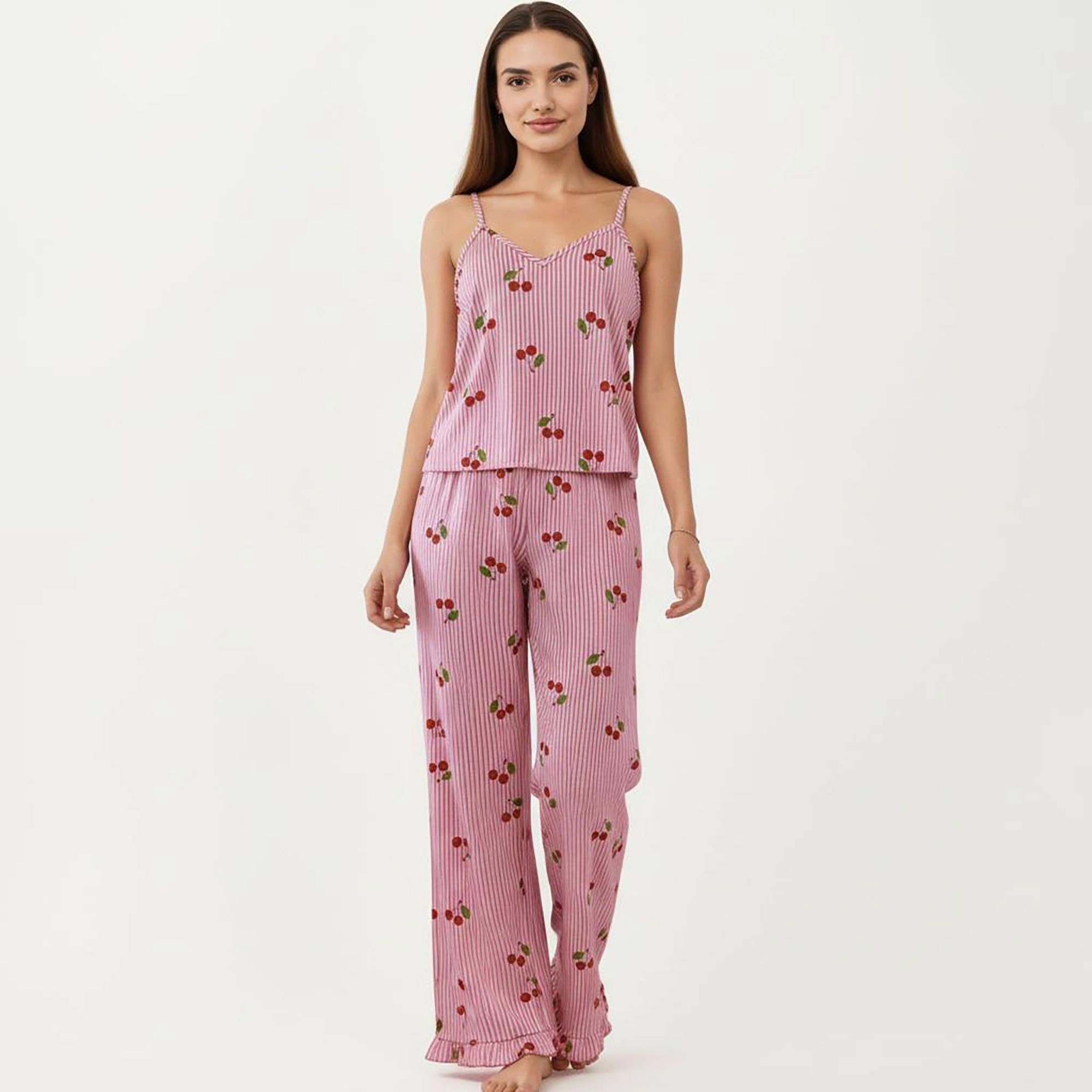 Anna-Kaci Women's 2-Piece Pajama Cami Top with Adjustable Straps and Relaxed Fit Pants Printed Sleepwear Set