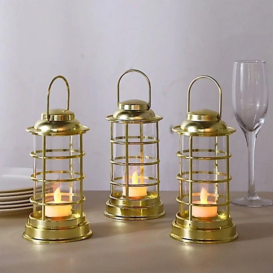 Home Collection Gold 7 Inch Mini LED Lantern Lamps Pack of 3