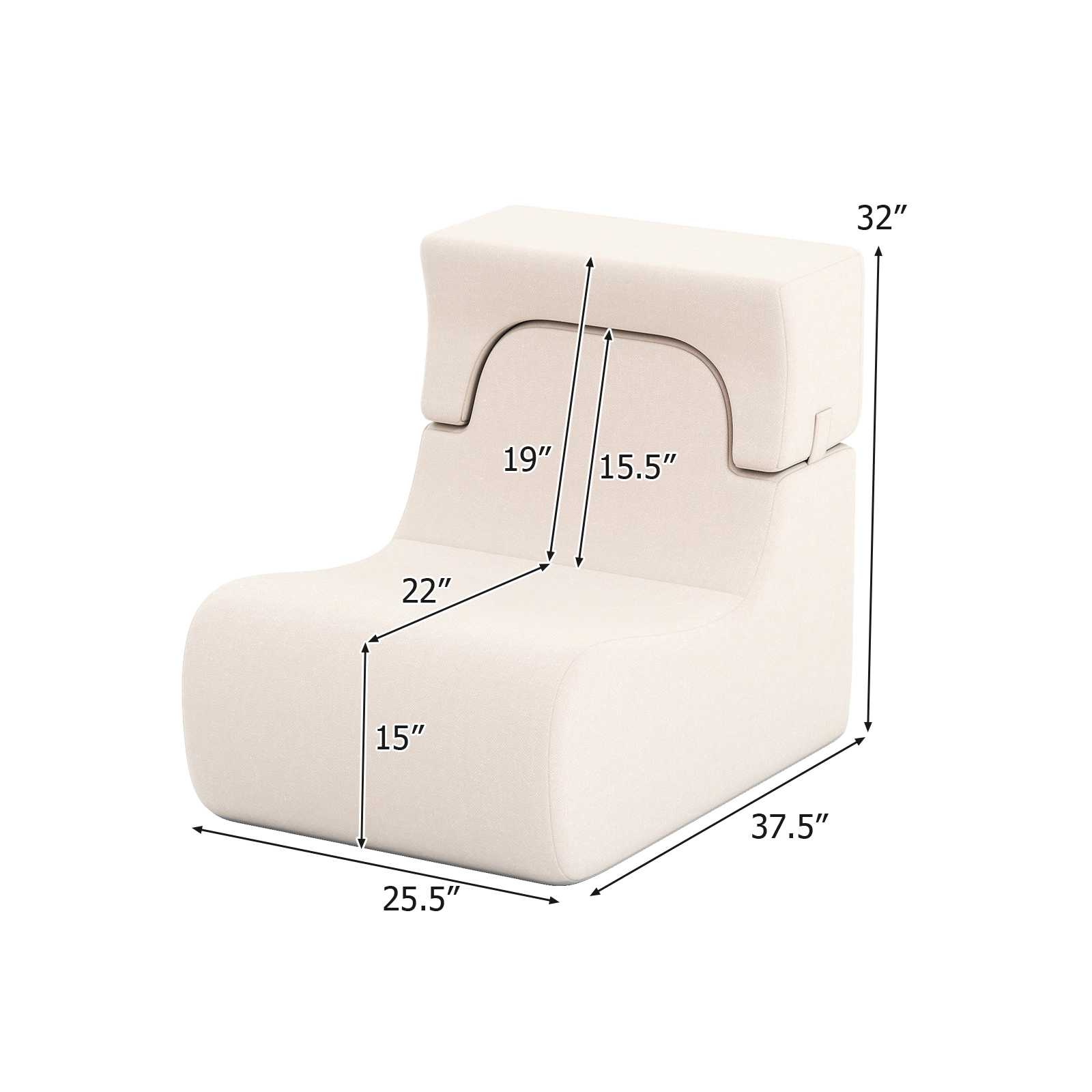 SUGIFT 350-lb Capacity Beige Ice Velvet Boneless Floor Chair Lazy Sofa with Detachable Headrest