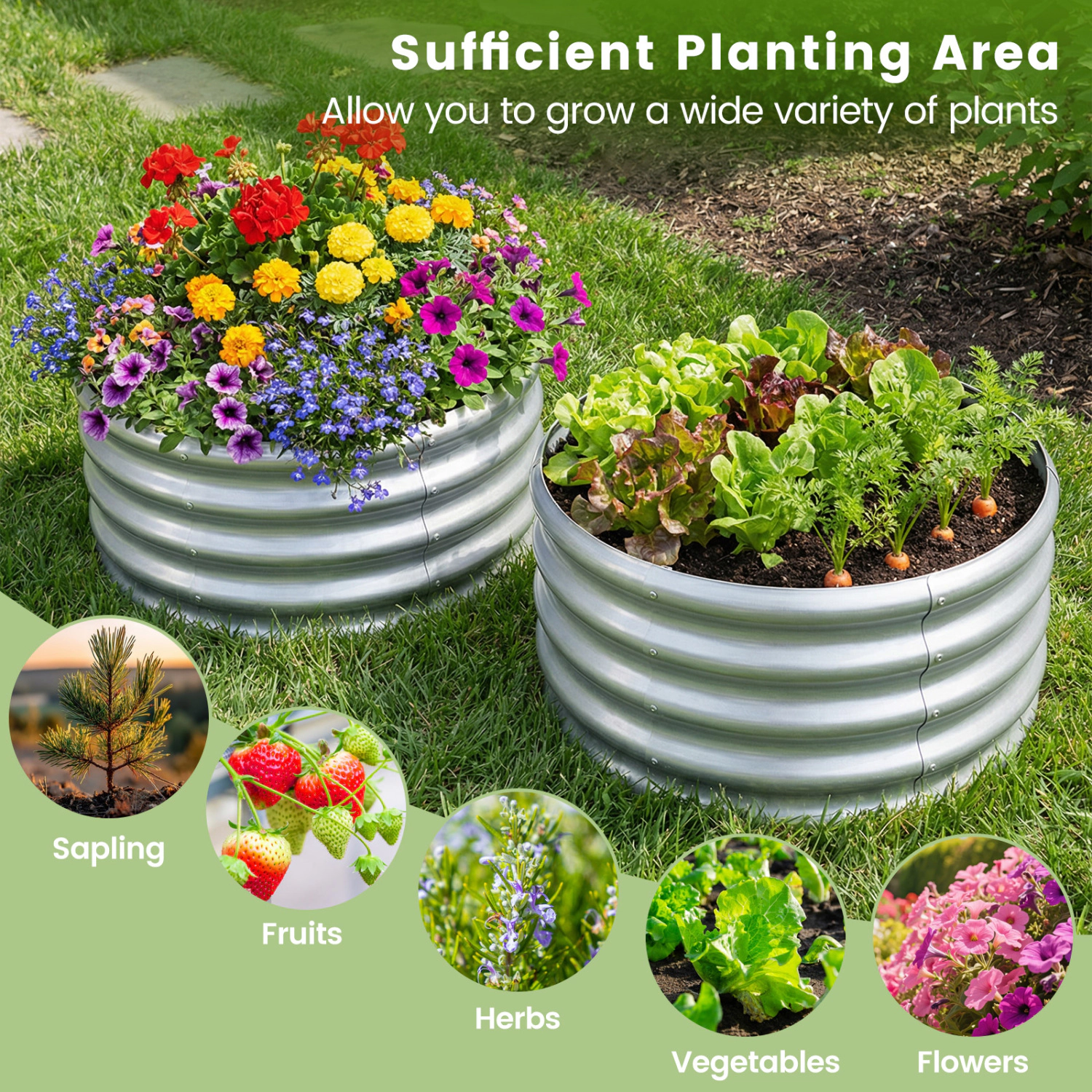 Hivvago Galvanized Raised Planter with Open-Ended Base