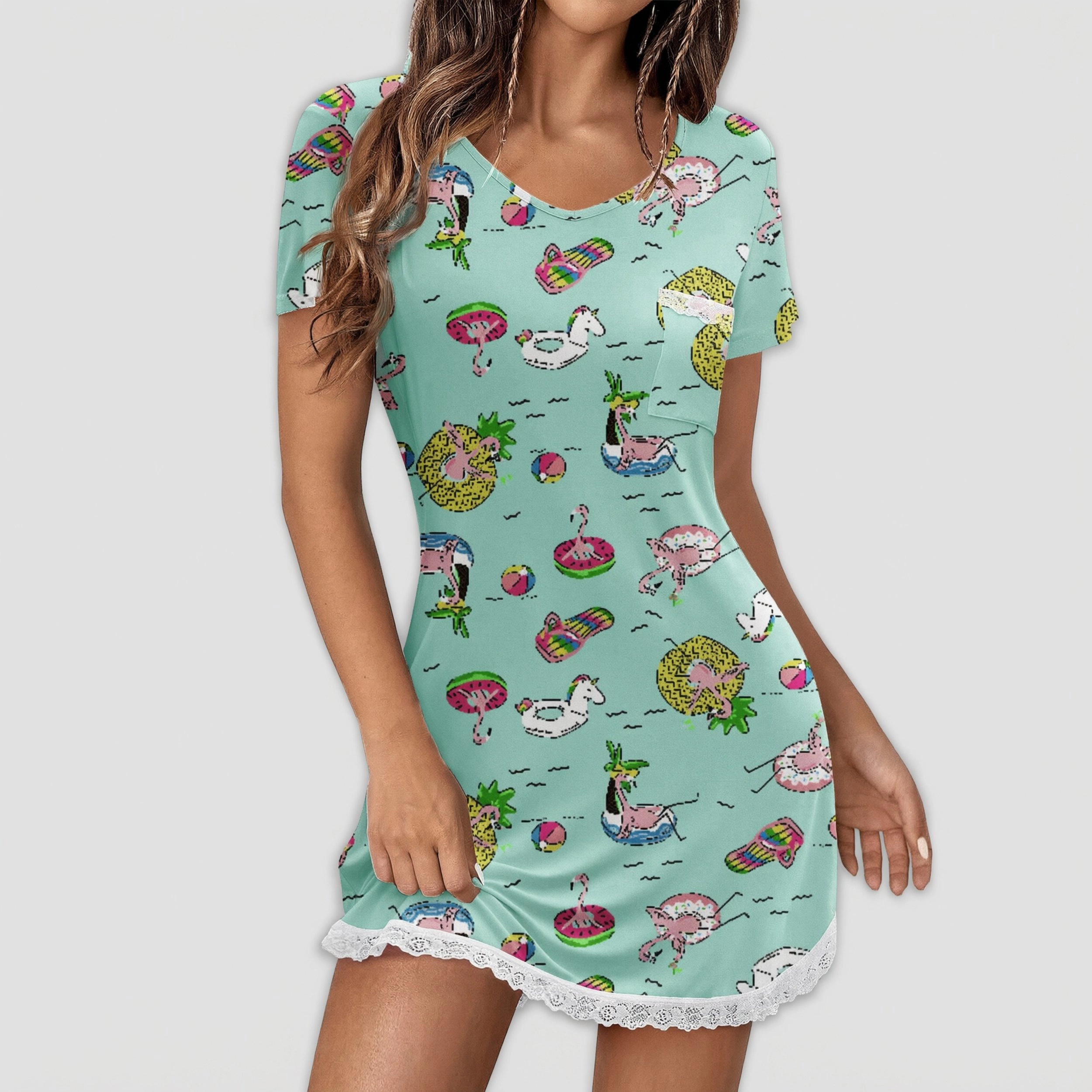 Ekouaer Women' Nightgown Sleepwear Soft Sleepshirt Short Sleeve Nightshirt  Pajama Dress