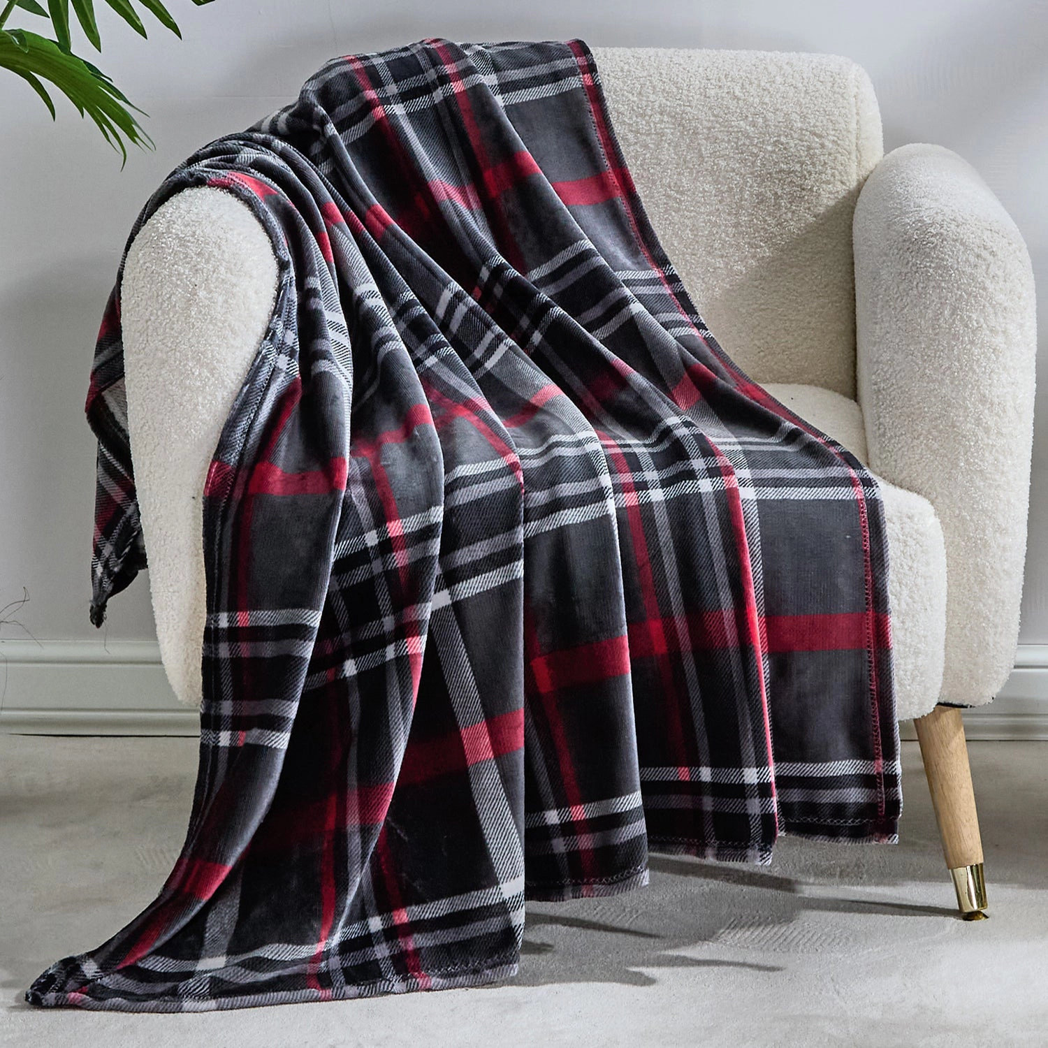Plazatex Midnight Plaid 100% Polyester Lightweight Reversible Throw Blanket 50" x 60" Red Black