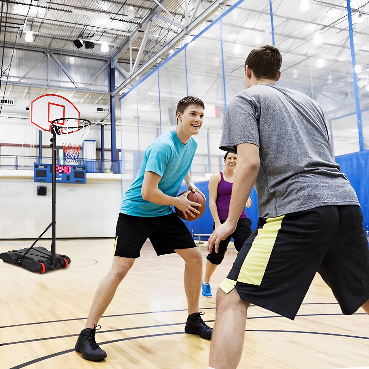 SUGIFT 5.8-ft to 6.8-ft Adjustable Basketball Hoop Stand with 2 Front Wheels and Water Fillable Base