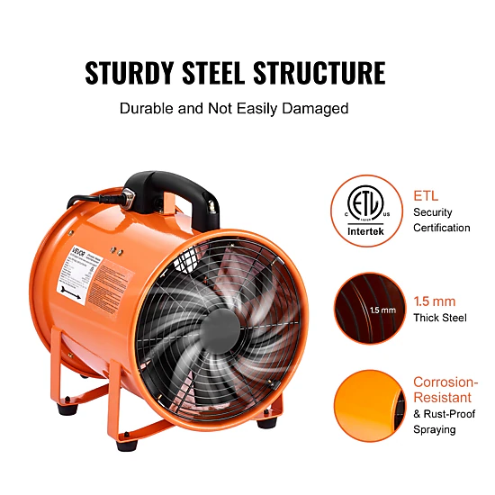 HONGGE Portable Ventilator Heavy Duty Cylinder Fan with Duct Hose Strong Shop Exhaust Blower Industrial Utility Blower