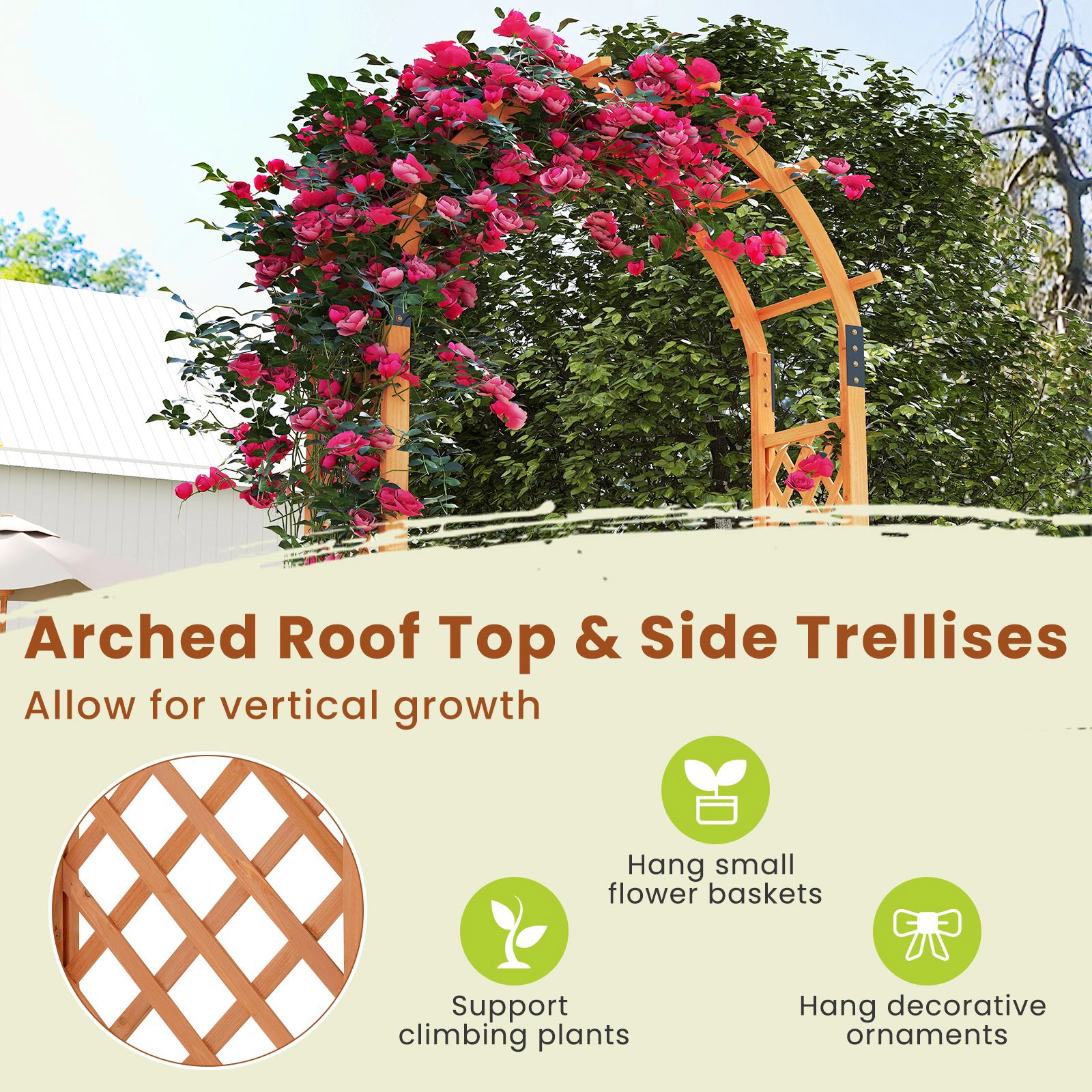 Slickblue 7FT Wooden Garden Arch Arbor with Trellis Design