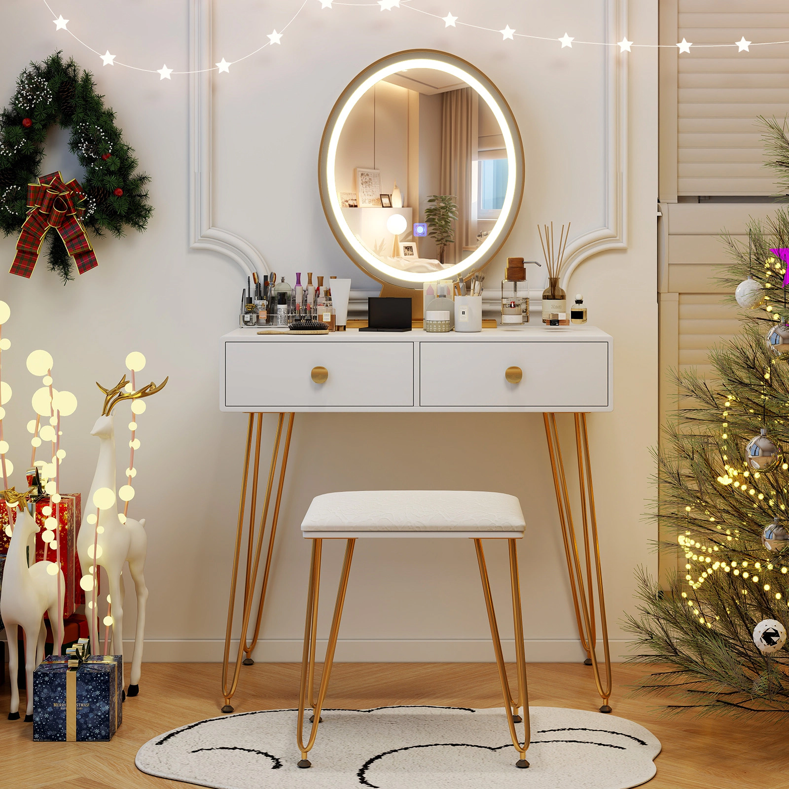 LJG Industrial Makeup Dressing Table with 3 Lighting Modes