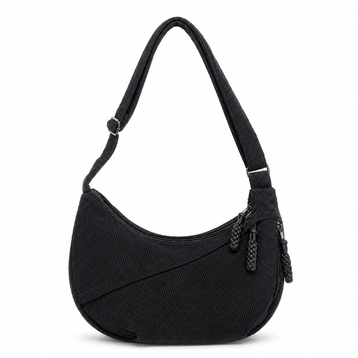 Alilang Women's Corduroy Crescent Crossbody Bag with Adjustable Strap and Zip Pockets, Ivory