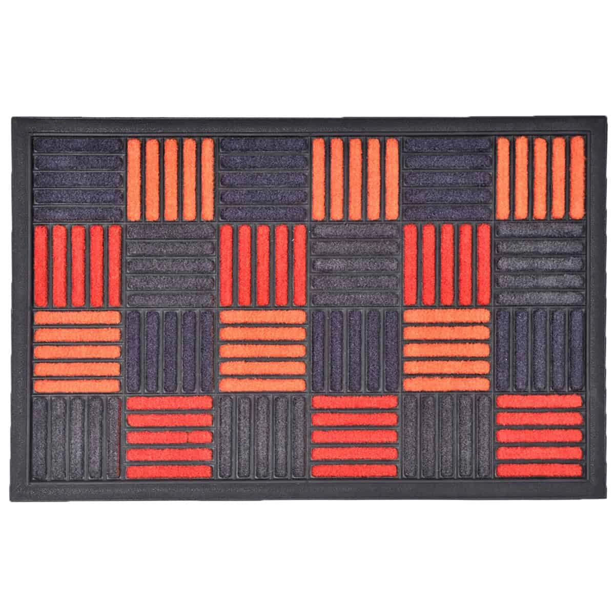Evideco French Home Goods Orange Red Gray Caroll Checkered Nylon Doormat 24 x 16 Inches
