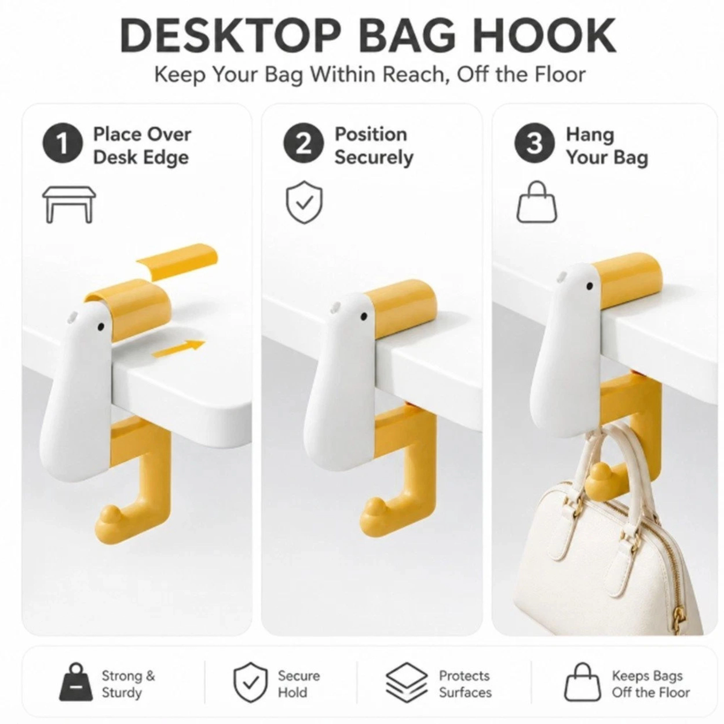 Home Collection Pack of 3 Foldable Purse Hook Non-Slip Bird Handbag Table Hanger