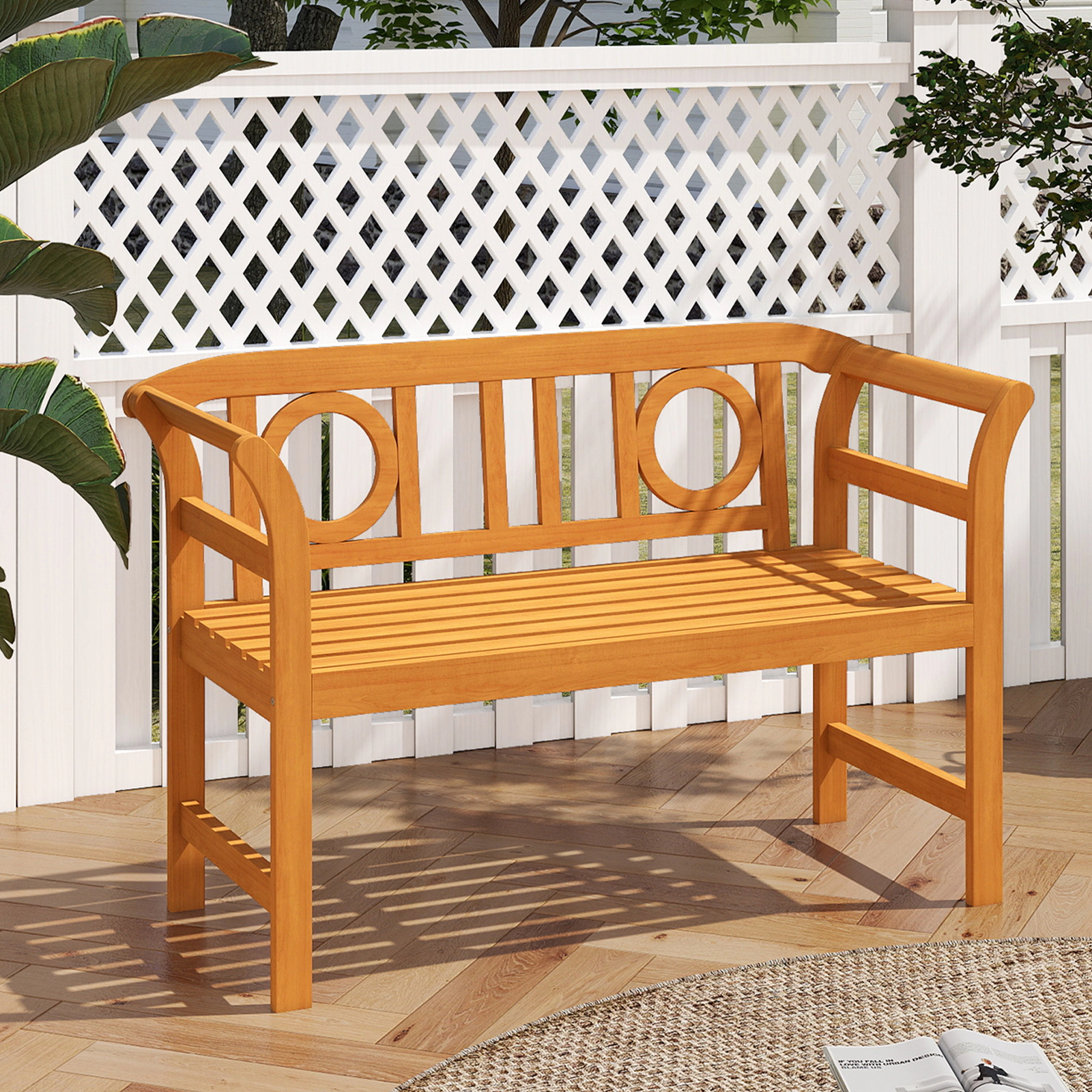 LJG Acacia Wood 2-Person Patio Loveseat with Backrest and Armrests for Backyard