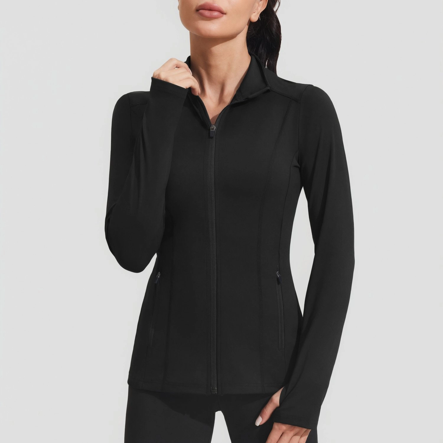 Pinspark Womens Solid Long Sleeve Softshell Jackets Fall Full Zip Stand Collar Coats