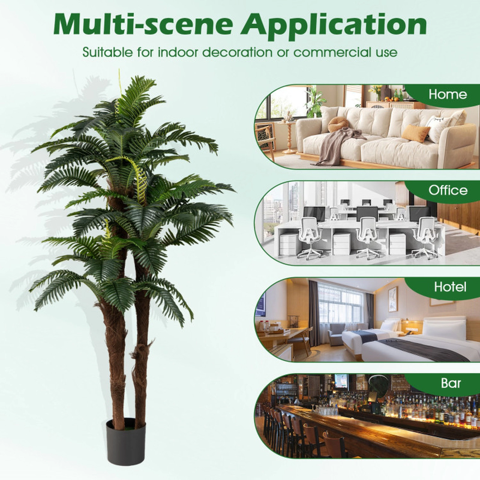SUGIFT Set of 2 6.3-ft 45 Large Leaves Cement-Cast Pot Artificial Palm Trees 75-in Tall 7.5-in x 6.5-in Pot Green