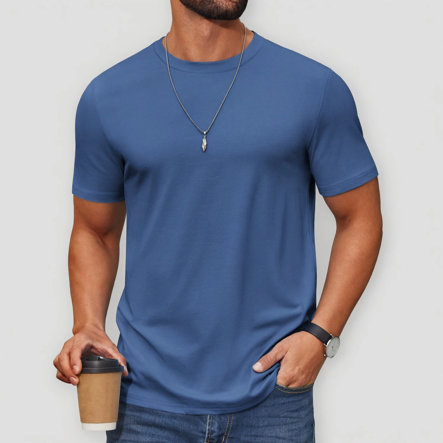 COOFANDY Mens Crew Neck Short Sleeve Tees Curved Hem Solid Casual Basic T-Shirt
