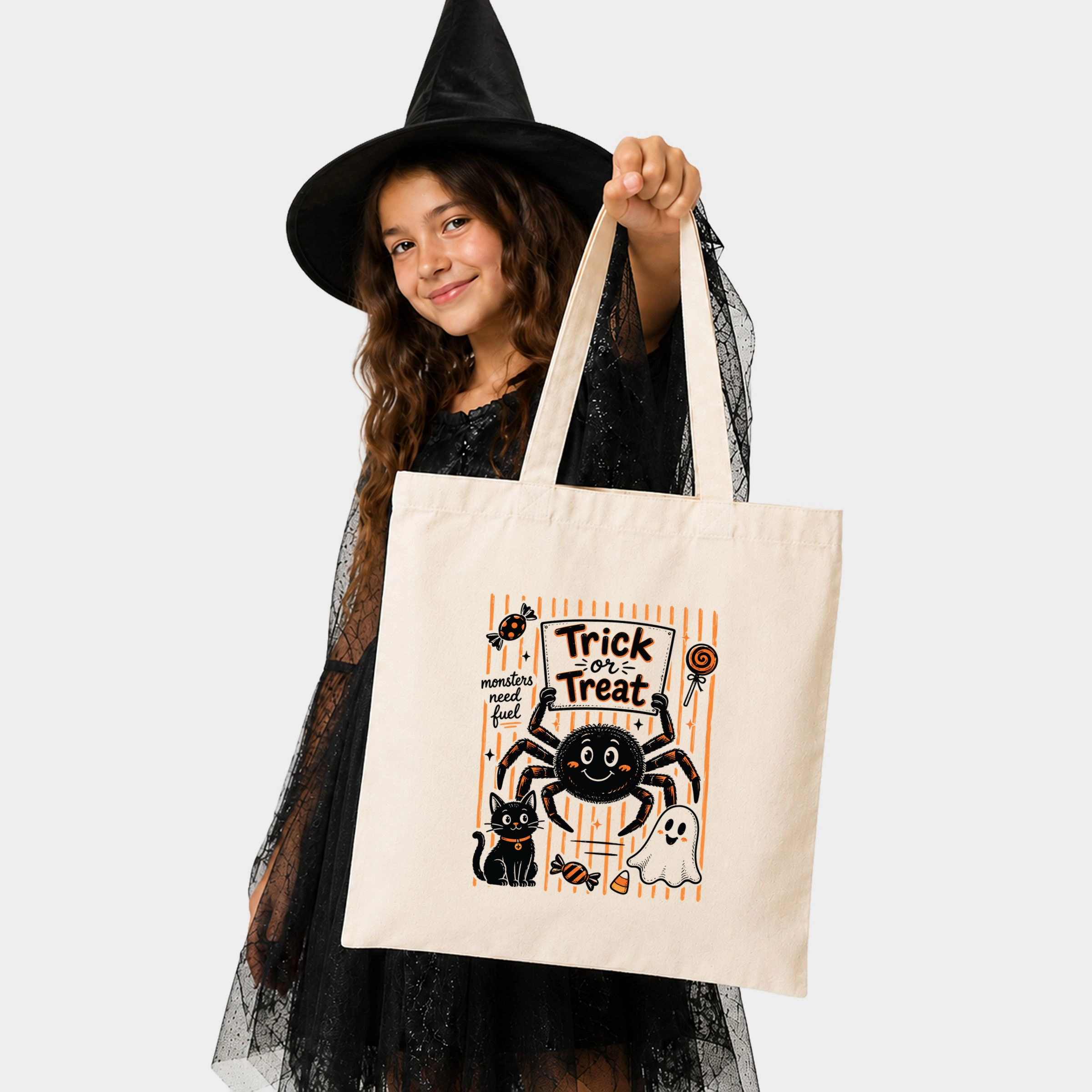 Simply Sage Market - Canvas Tote - Trick or Treat Spider Stripes