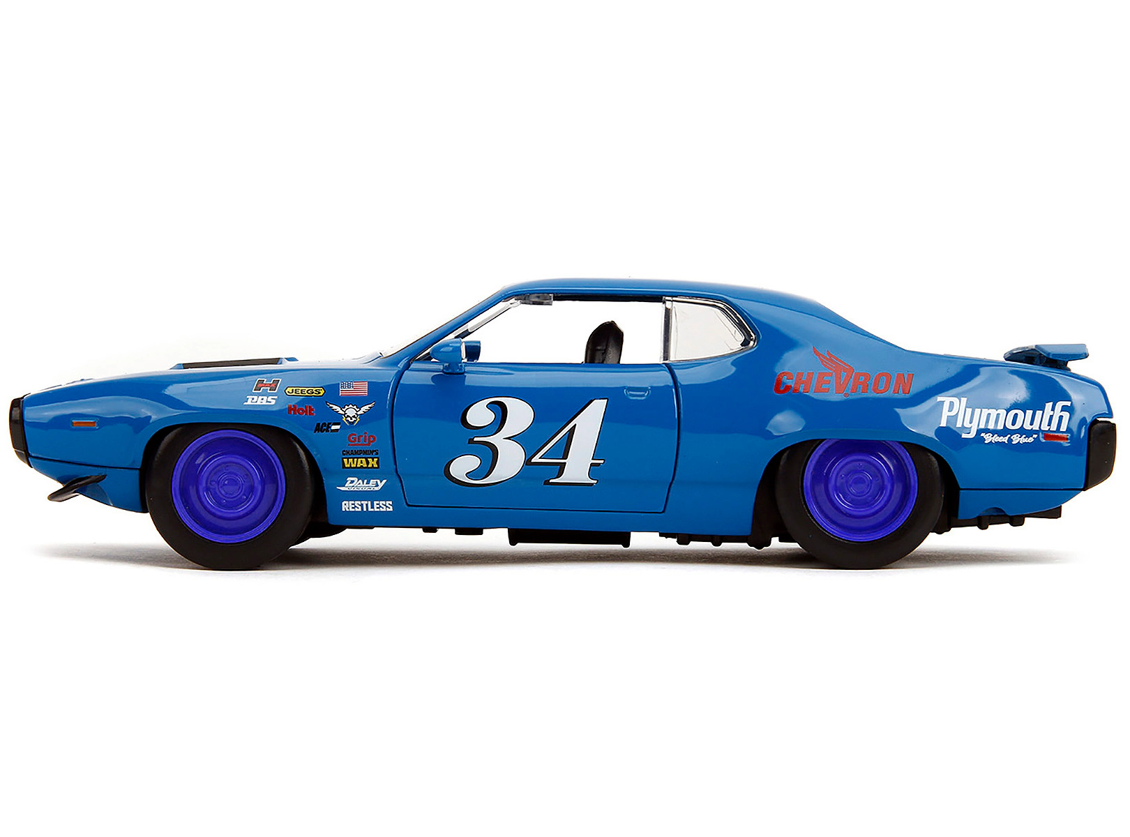 Jada 1972 Plymouth GTX #34 Blue with Graphics "Bigtime Muscle" Series 1/24 Diecast Model Car by Jada