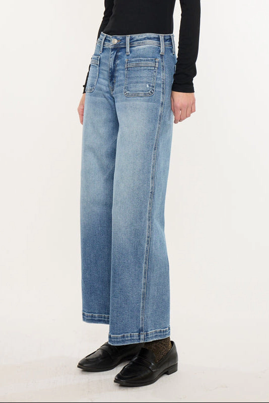KanCan Women's Essentials Mid Rise Ankle Wide Jeans Amma
