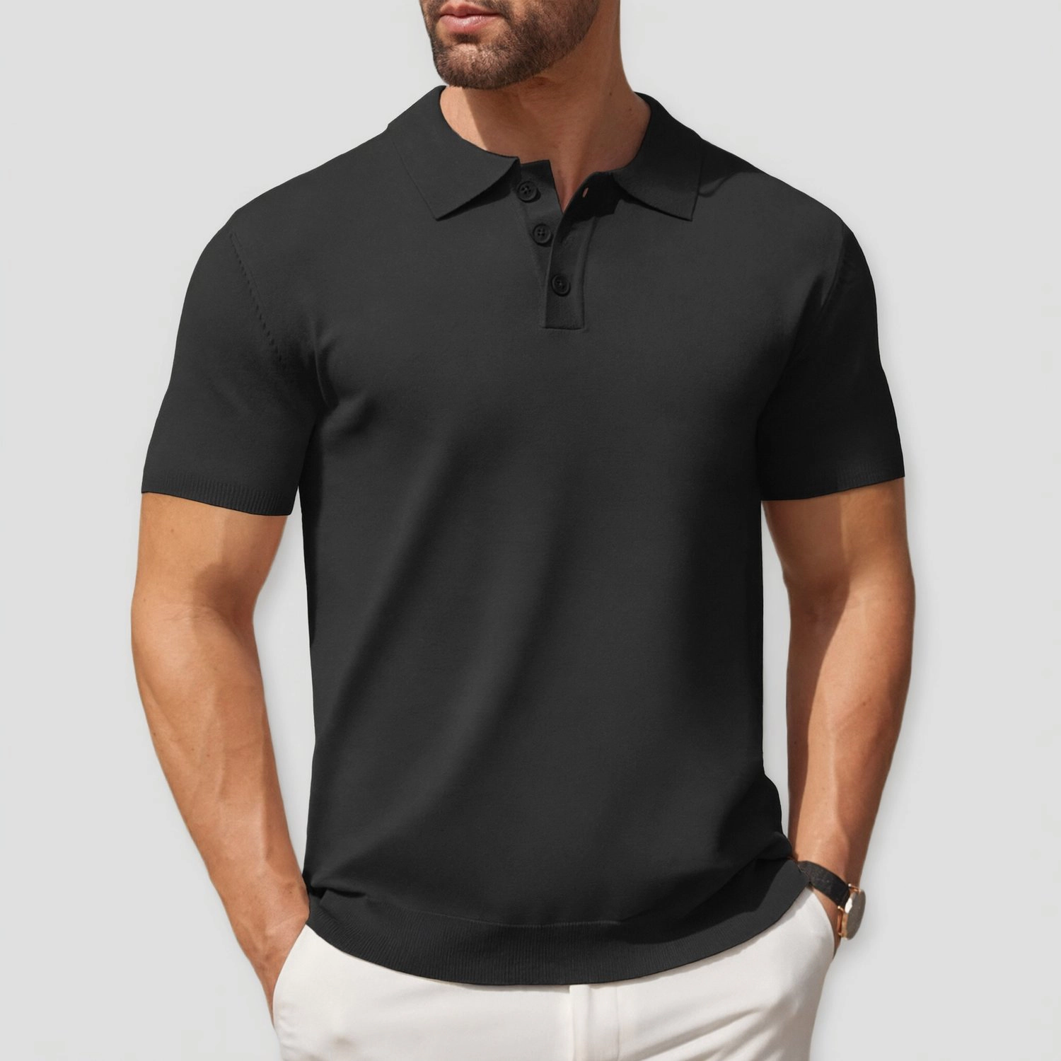 COOFANDY Short Sleeve Knit Polo Shirt Summer Collar Button Placket Casual Tops