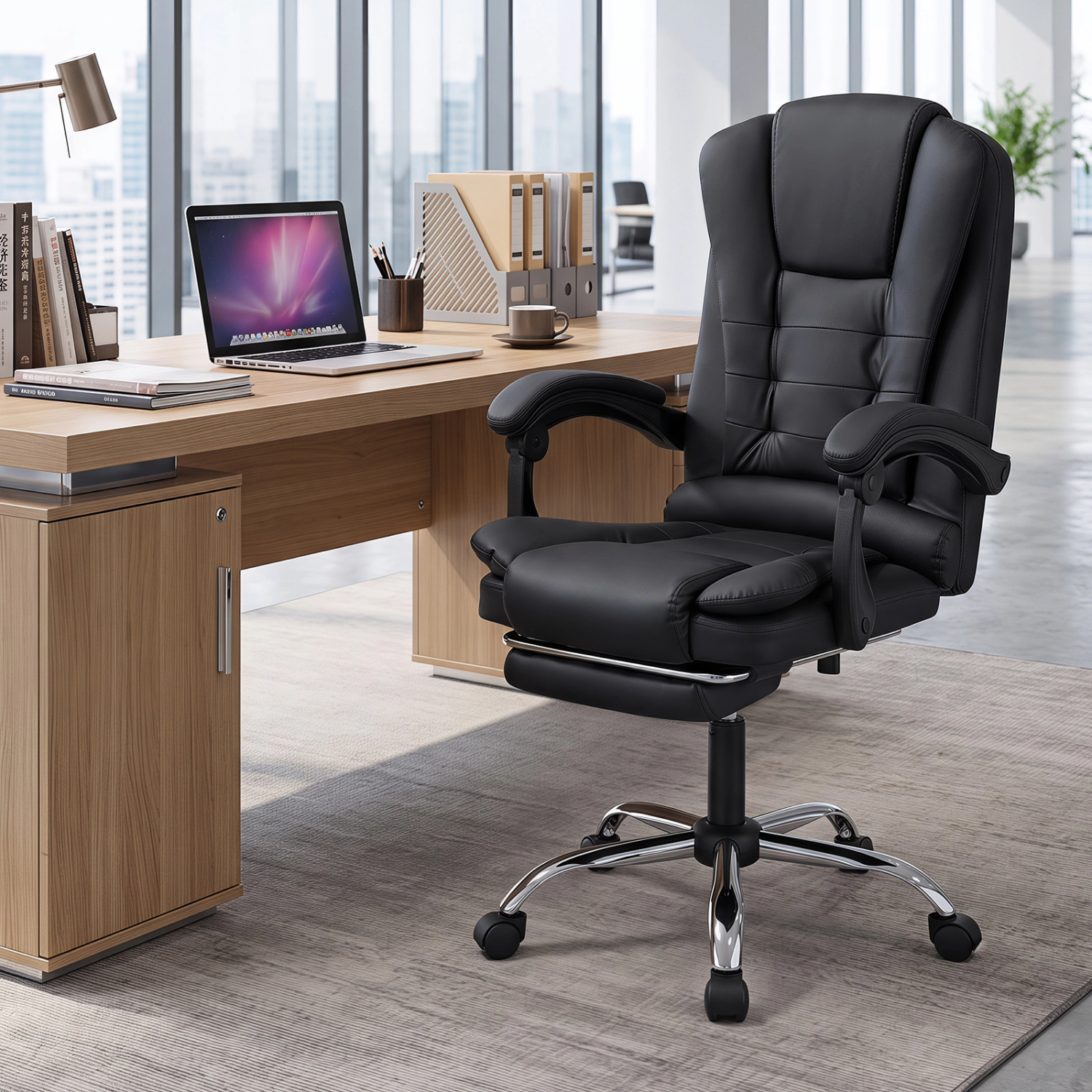 LJG Massage Office Chair with Footrest & Reclining Backrest and Swivel Seat