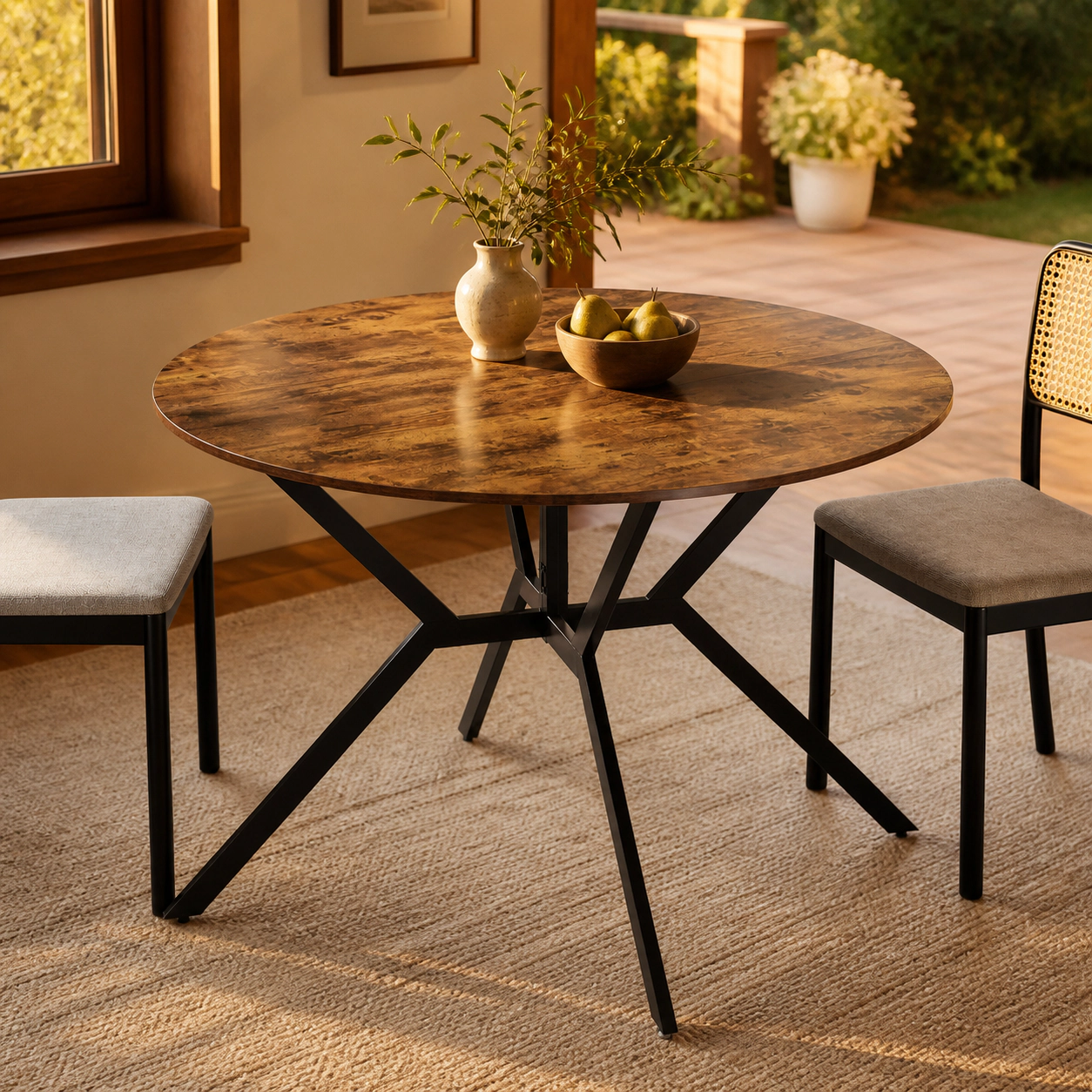 SUGIFT 47-Inch Rustic Brown Round Folding Gateleg Dining Table with Drop Leaves