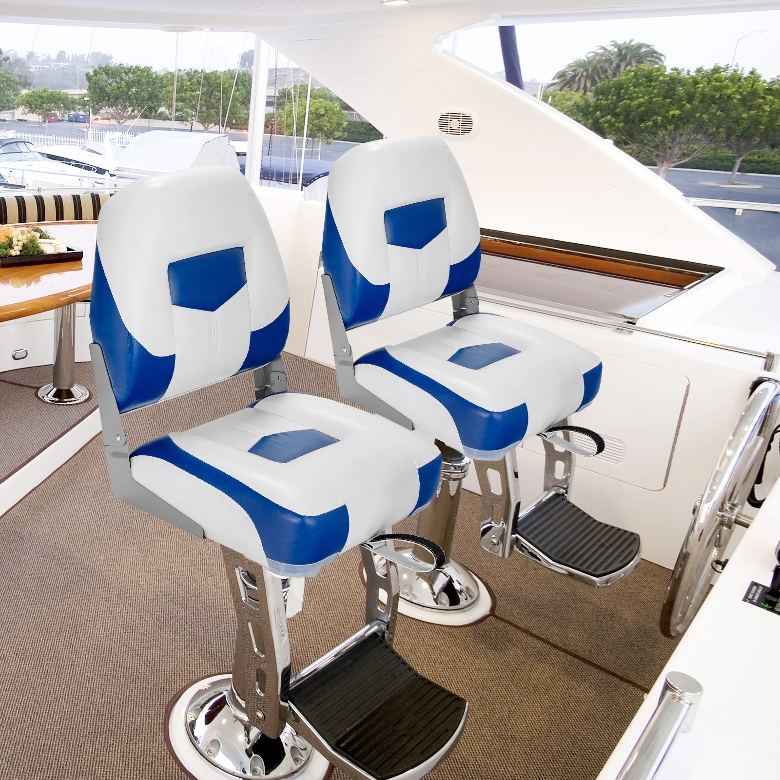 SUGIFT Set of 2 Blue Folding Boat Seats with Curved Backrests 19.5-in W 16.5-in D 20.5-in H 250-lb Chair Capacity