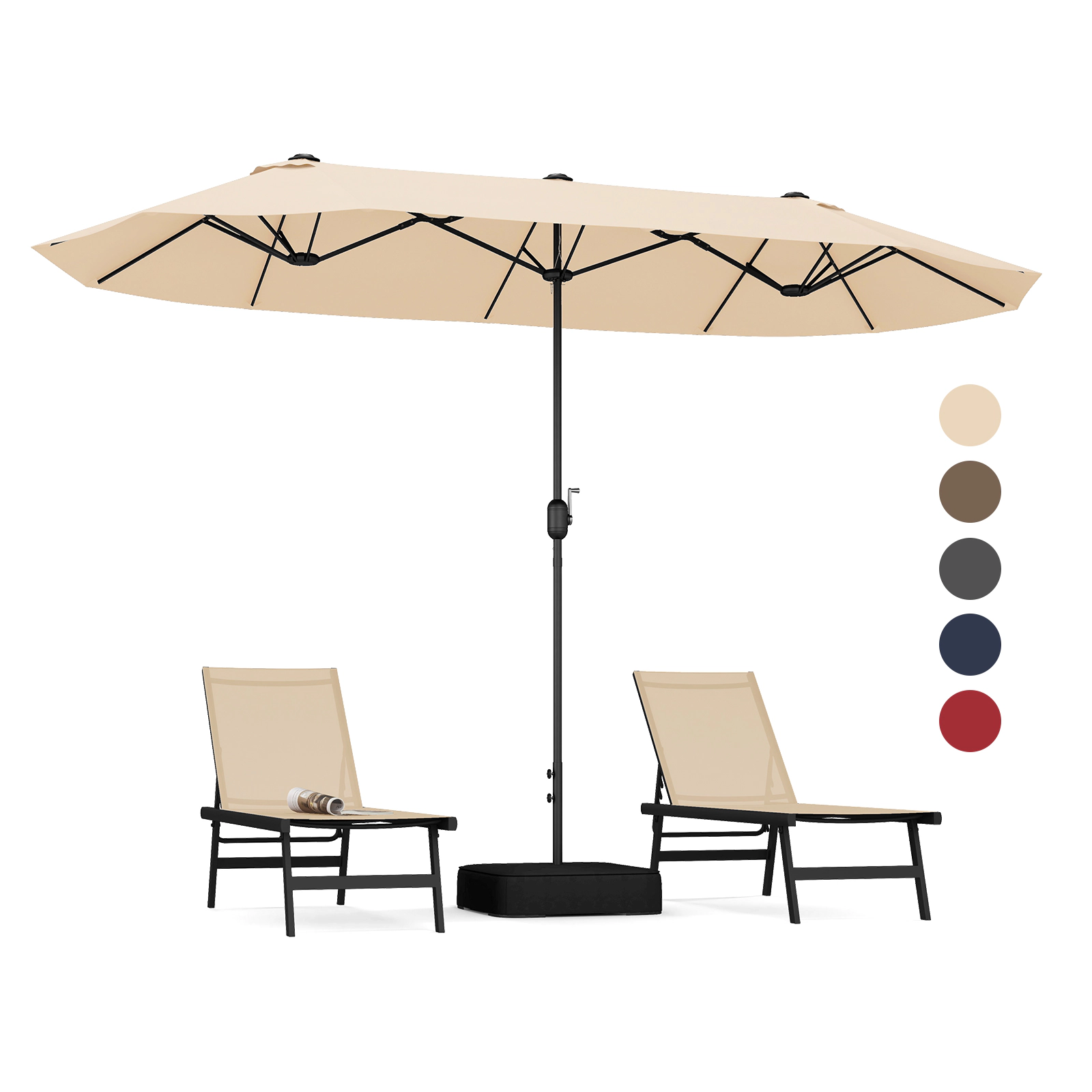 SUGIFT Crank Handle 12 Ribs and Base 13 FT Double-Sided Twin Patio Table Umbrella