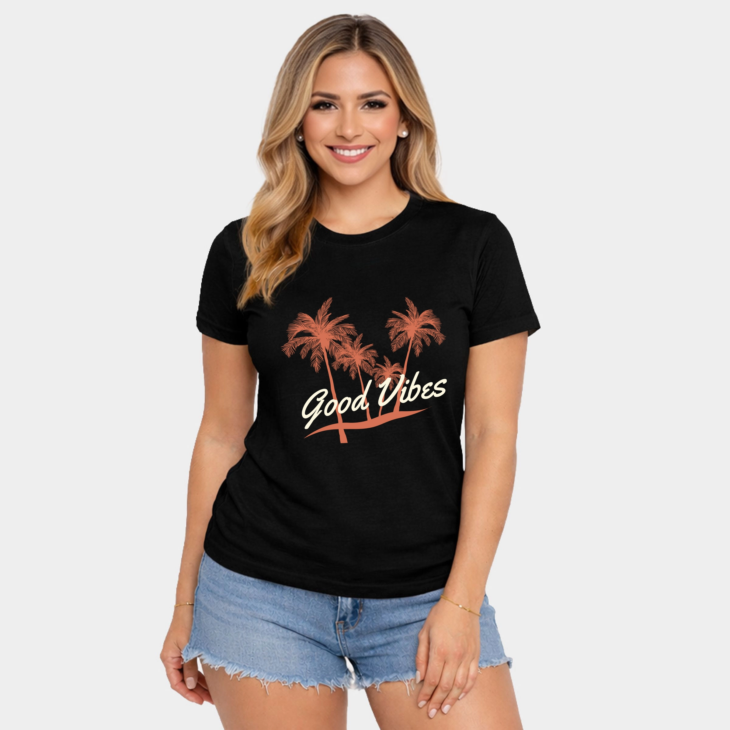 Simply Sage Market - Good Vibes Palm Trees Women's Short Sleeve Graphic T-Shirt
