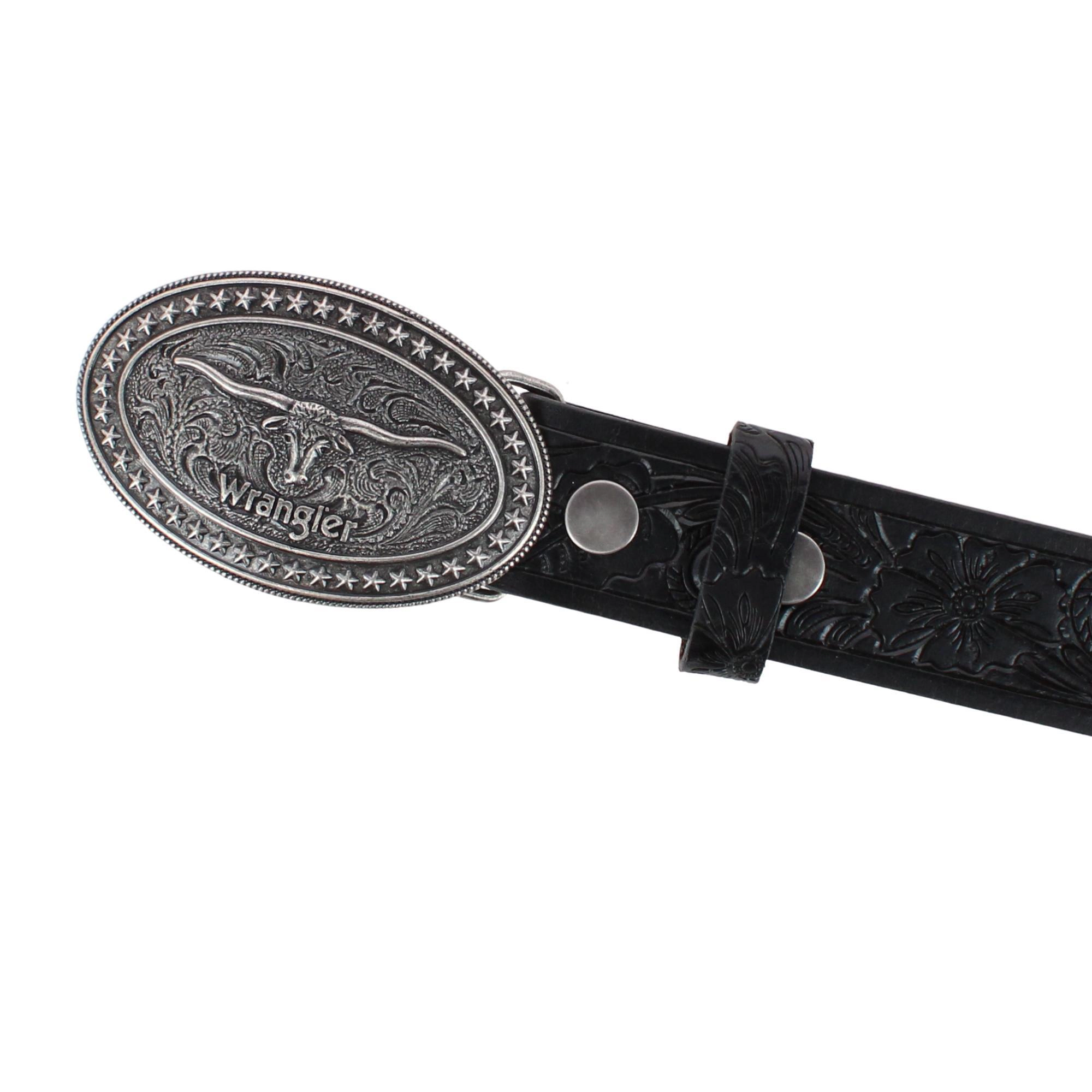 Wrangler Boy's Leather Western Embossed Belt with Removable Buckle