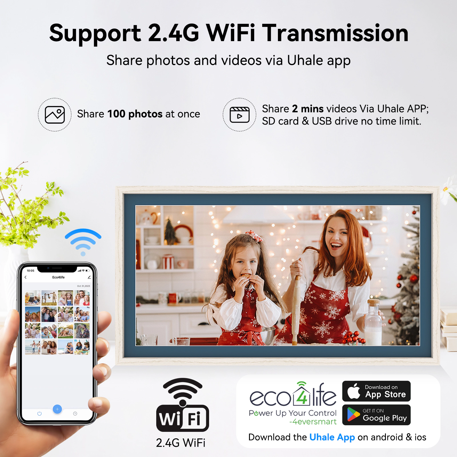 Eco4life 21.5" WiFi Wall Art Digital Frame FHD IPS AntiGlare
