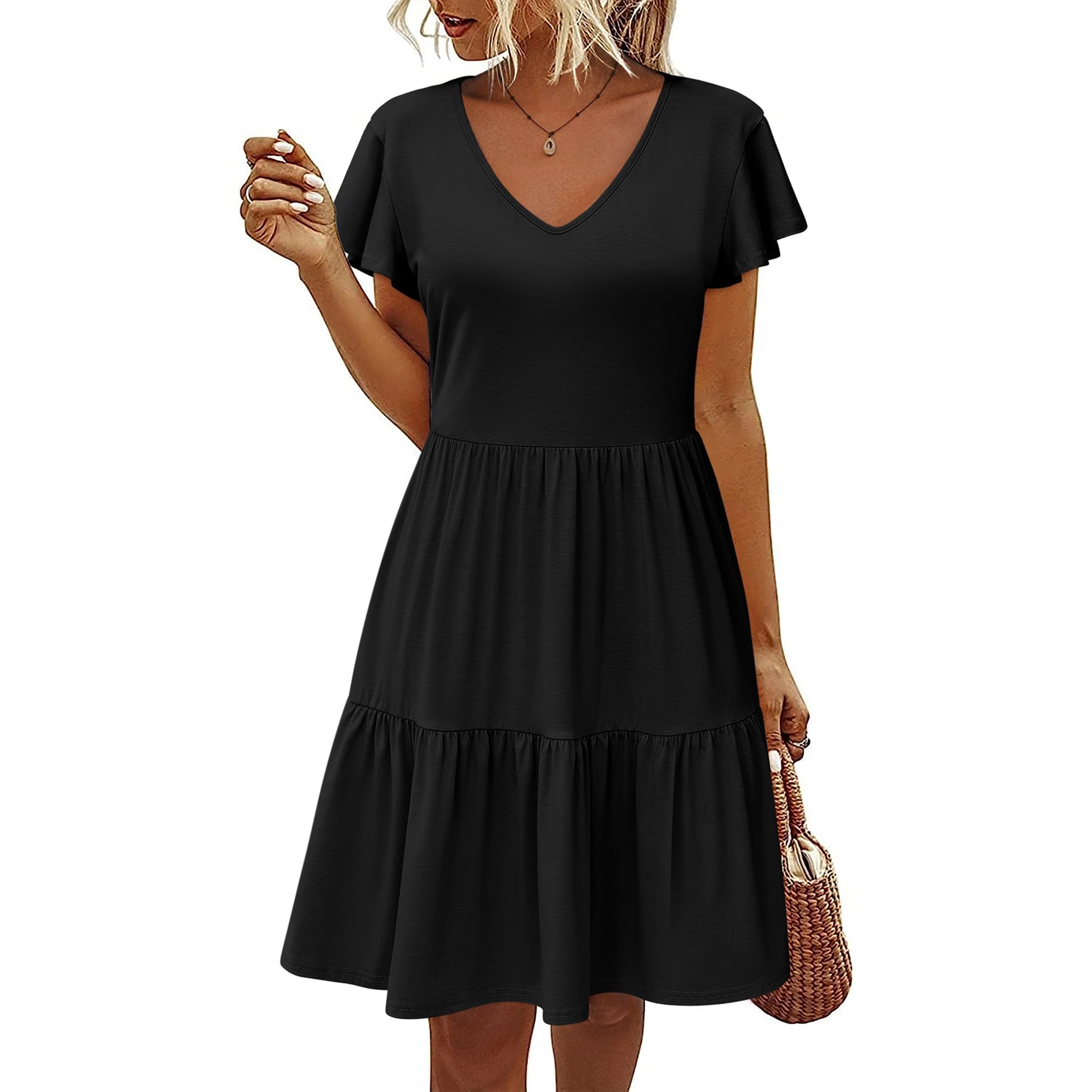 Zeagoo Women's V Neck Short Sleeve Knee Length Dress