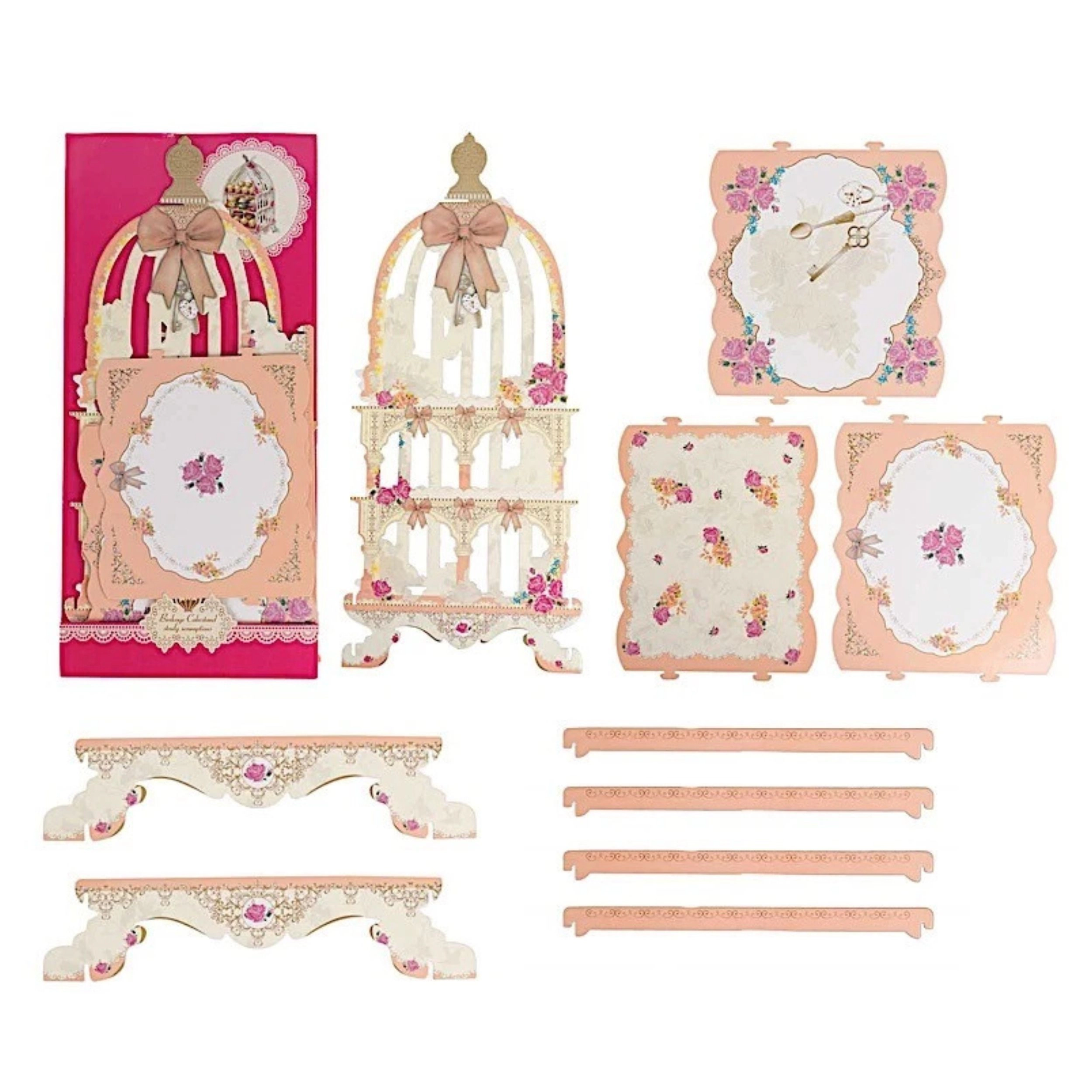 Home Collection 3-Tier Birdcage Floral Cupcake Stand