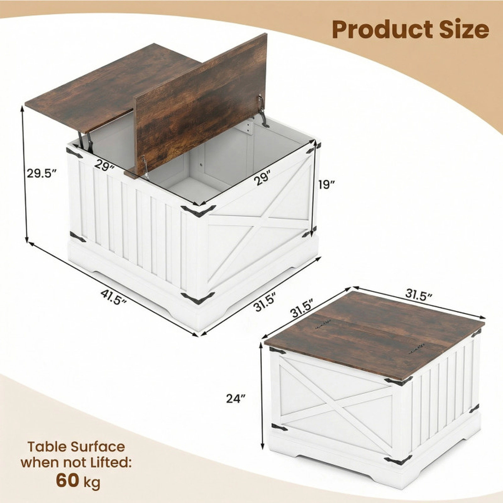SUGIFT Farmhouse Lift Top Coffee Table with Hidden Storage Compartment Rustic Brown