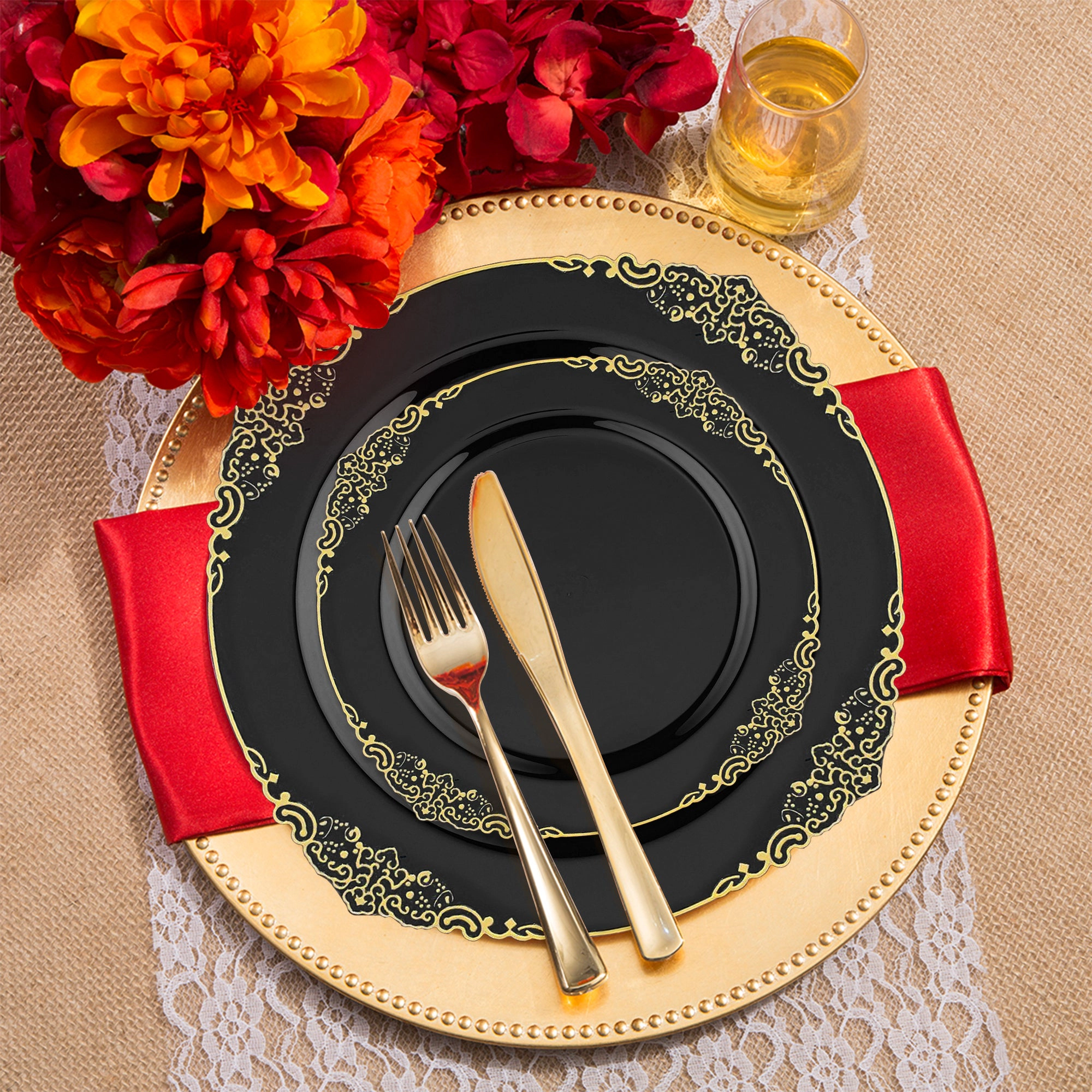 Smarty Had A Party with Gold Fancy Round Disposable Plastic Wedding Value Set