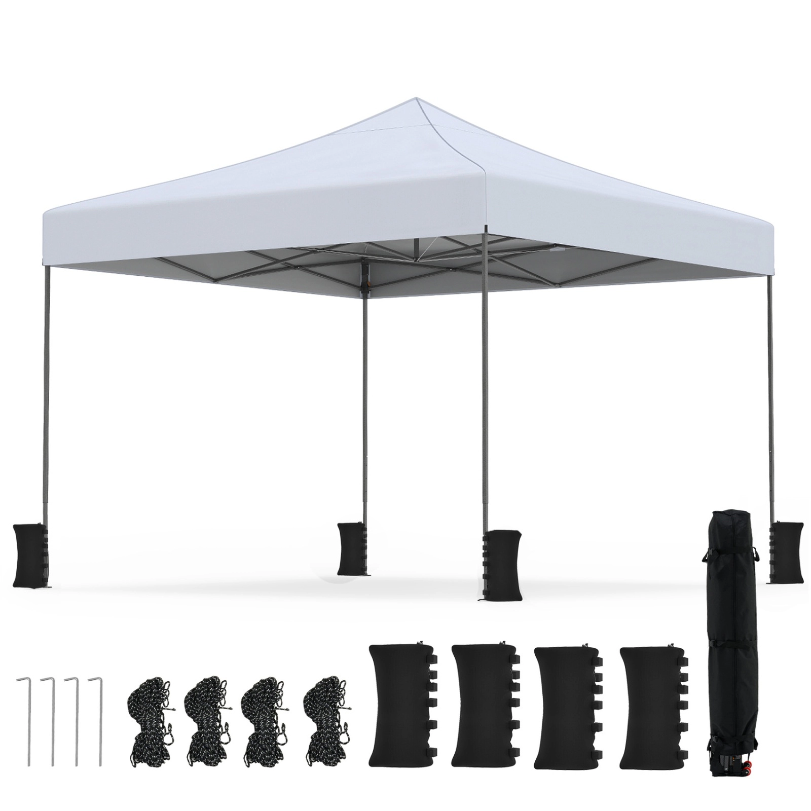 SUGIFT White Pop Up Canopy Tent with Wheeled Cover Bag and 4 Sandbags 9.5-ft W 9.5-ft D 9-ft H 5.6-ft Rim Height